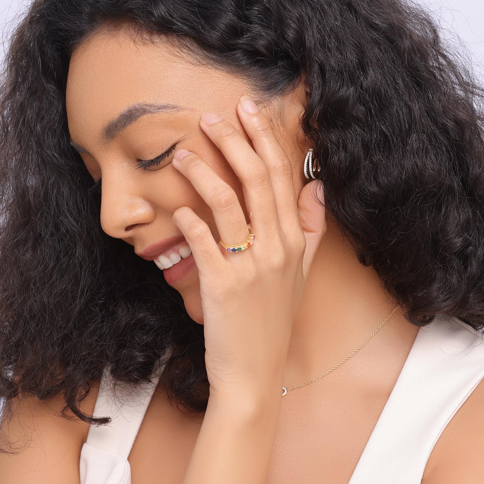 E Jewelry Anillo de eternidad de aniversario de arcoíris para mujer, anillos de boda, plata de ley 925, anillos de circonita AAA chapado en oro de 14k 59(19,0)