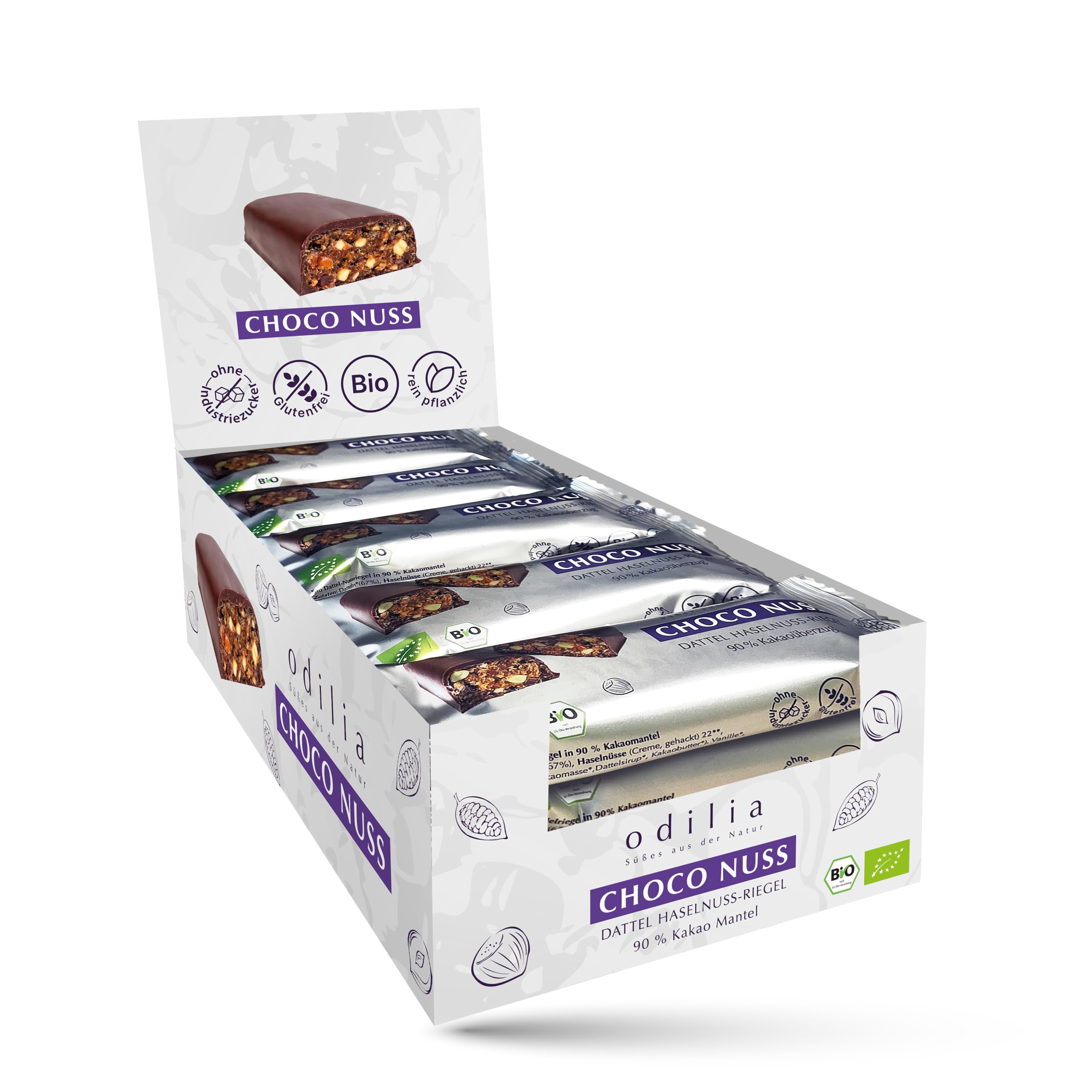 Odilia | Choko-Nuss | Bio Dattel Haselnussriegel | Veganer Energie-Snack mit Kakao | 100% natürliche Zutaten – Erhältlich