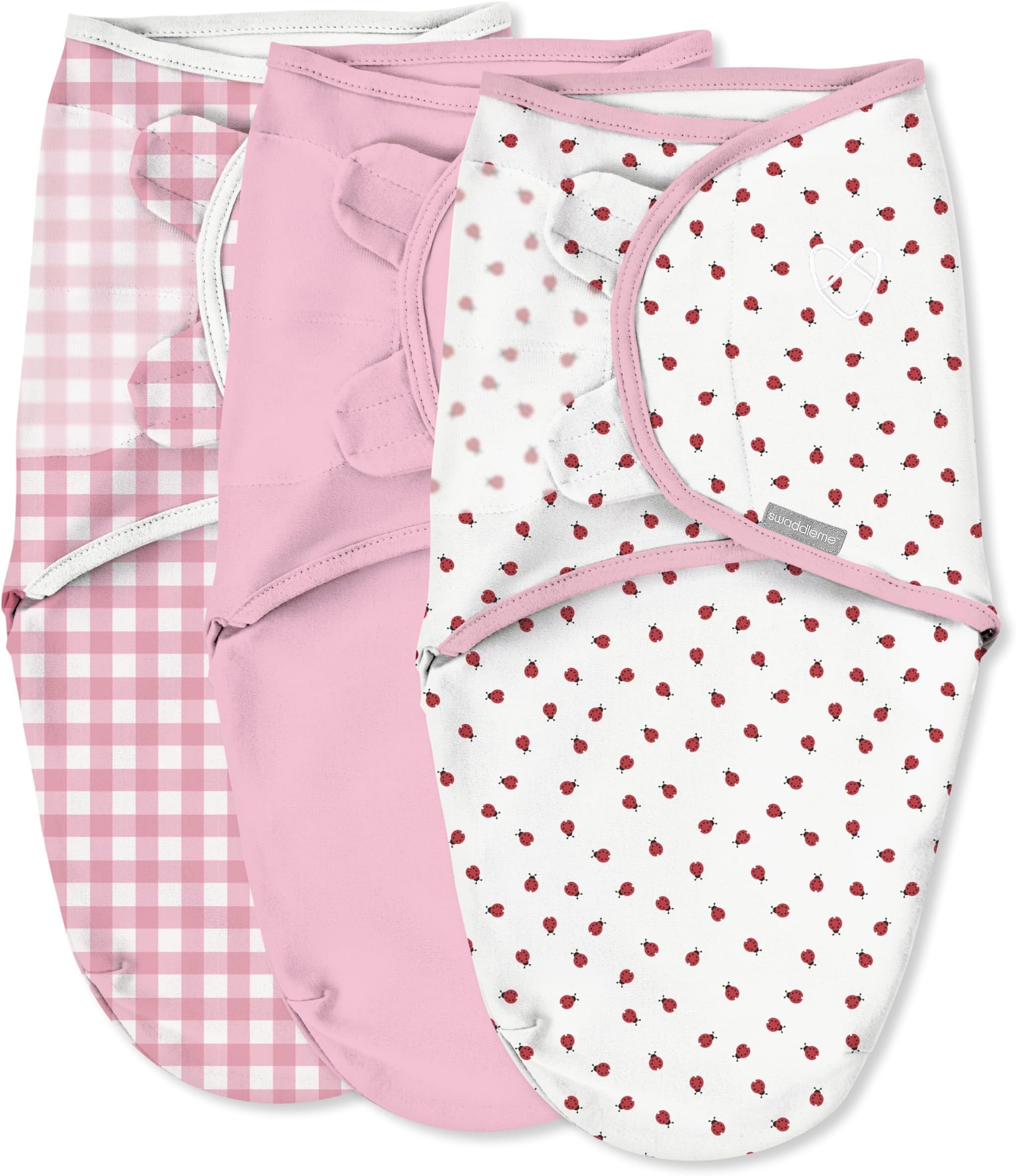 by Ingenuity Original Swaddle, 100% Cotton, Improves Sleep & Calms Startle Reflex, 0-3 Months, 1.0 TOG, 3-Pack, Baby Swaddle Blanket - Lady Bug Picnic