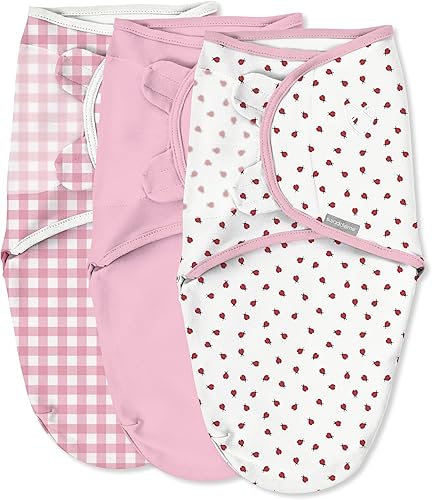 SwaddleMe by Ingenuity Original Swaddle, 100% algodón, mejora el sueño y calma el reflejo de sobresalto, 0-3 meses, 1.0 TOG, paquete de 3, manta