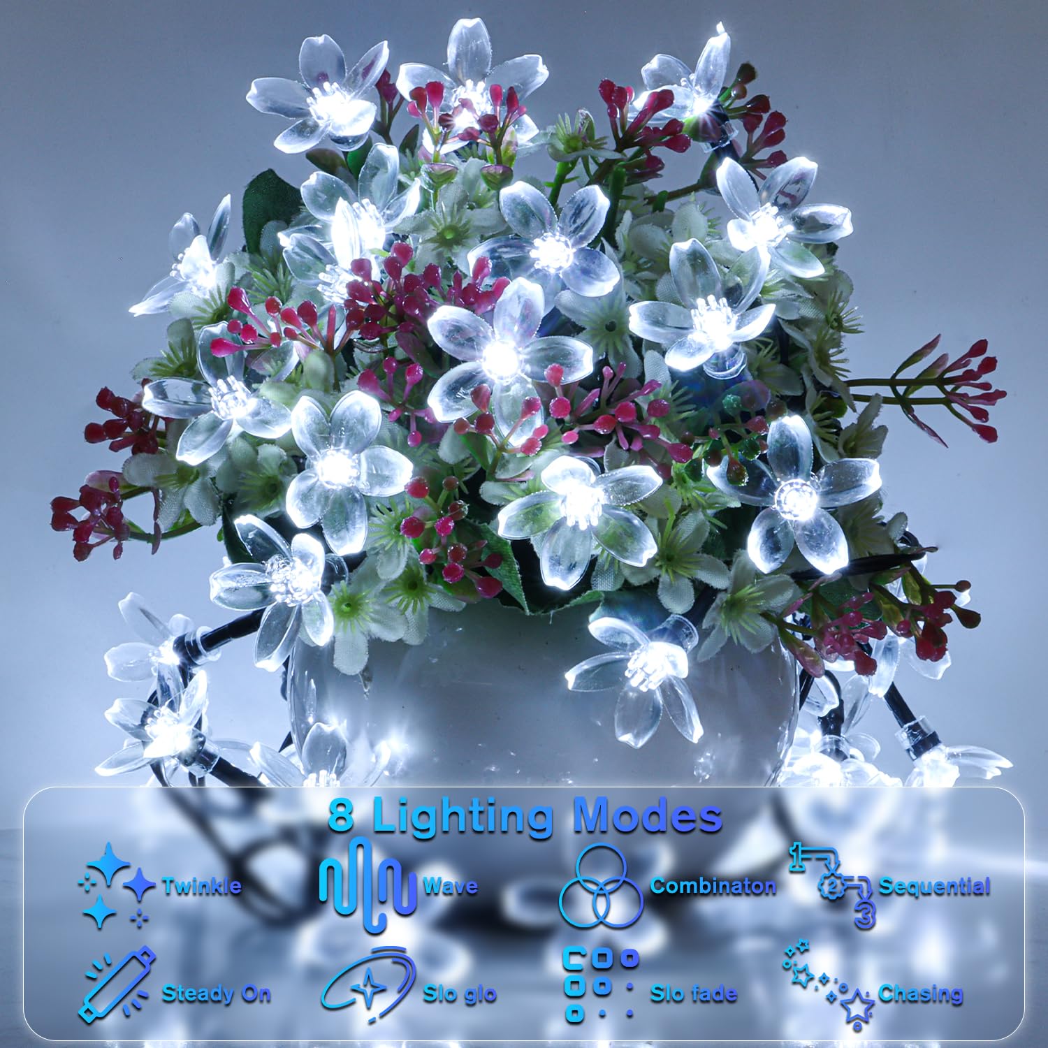 モチーフライト　LEDクリスタルビーズ・バイオリン　JOA-192 ANJAYLIA 60 LED Solar Cherry Blossom Outdoor String Lights, Cool