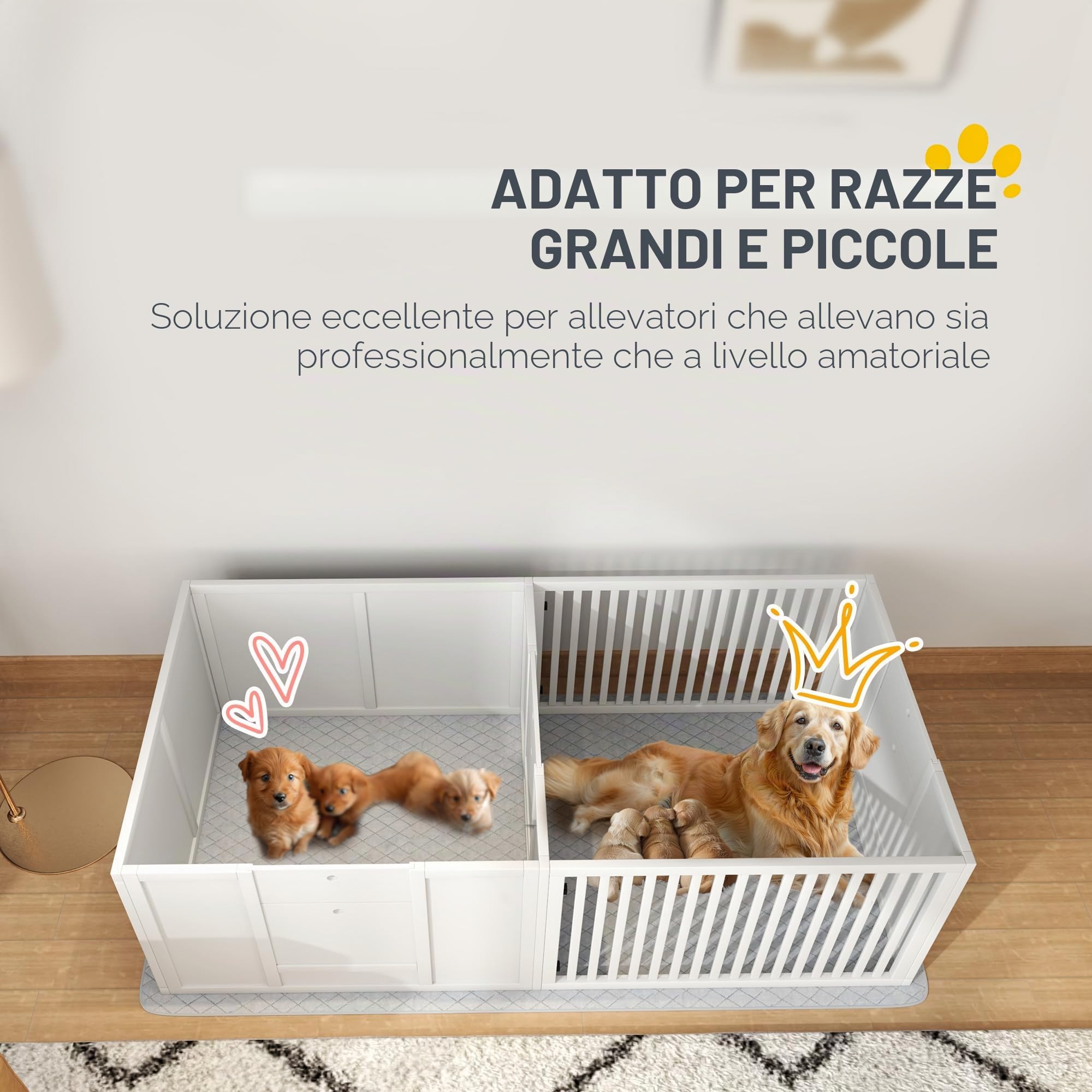 PawHut Scatola Parto per Cucc. Porta, Cani Grandi 166x80x50 cm Bianco