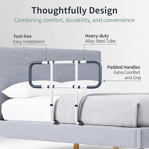 Miniatura 7 de Rieles de cama para adultos mayores, barra de apoyo lateral extendida, pasamanos para personas mayores, bastón de cama ajustable con sensor