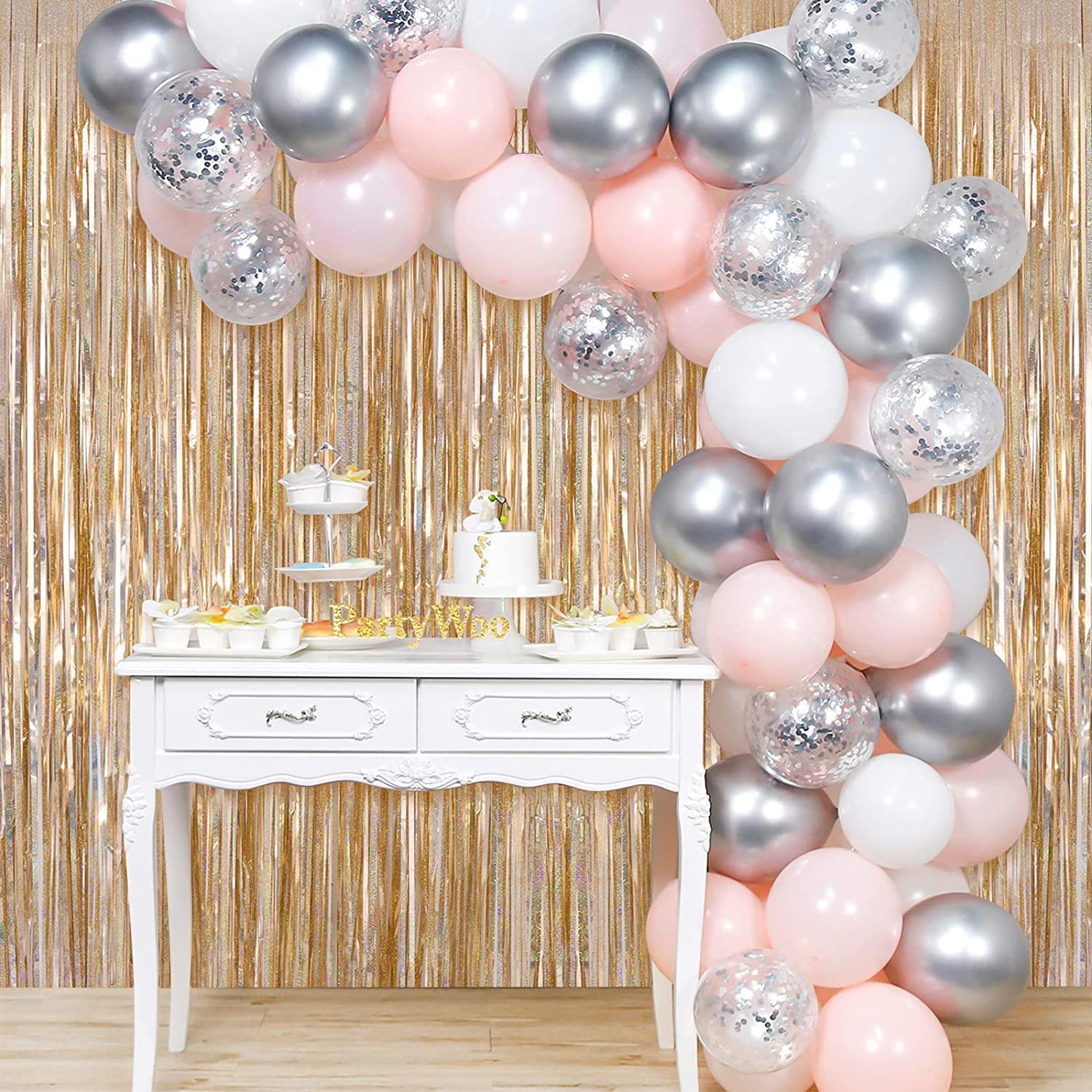 Confezione da 6 tende con frange in lamina d'oro color champagne