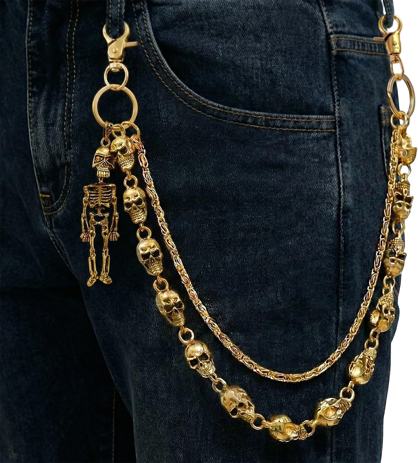 Skull Wallet Chain for Men – Gothic Punk Biker Jean Chain, Heavy Metal Pants Keychain, Belt & Wallet Accessory