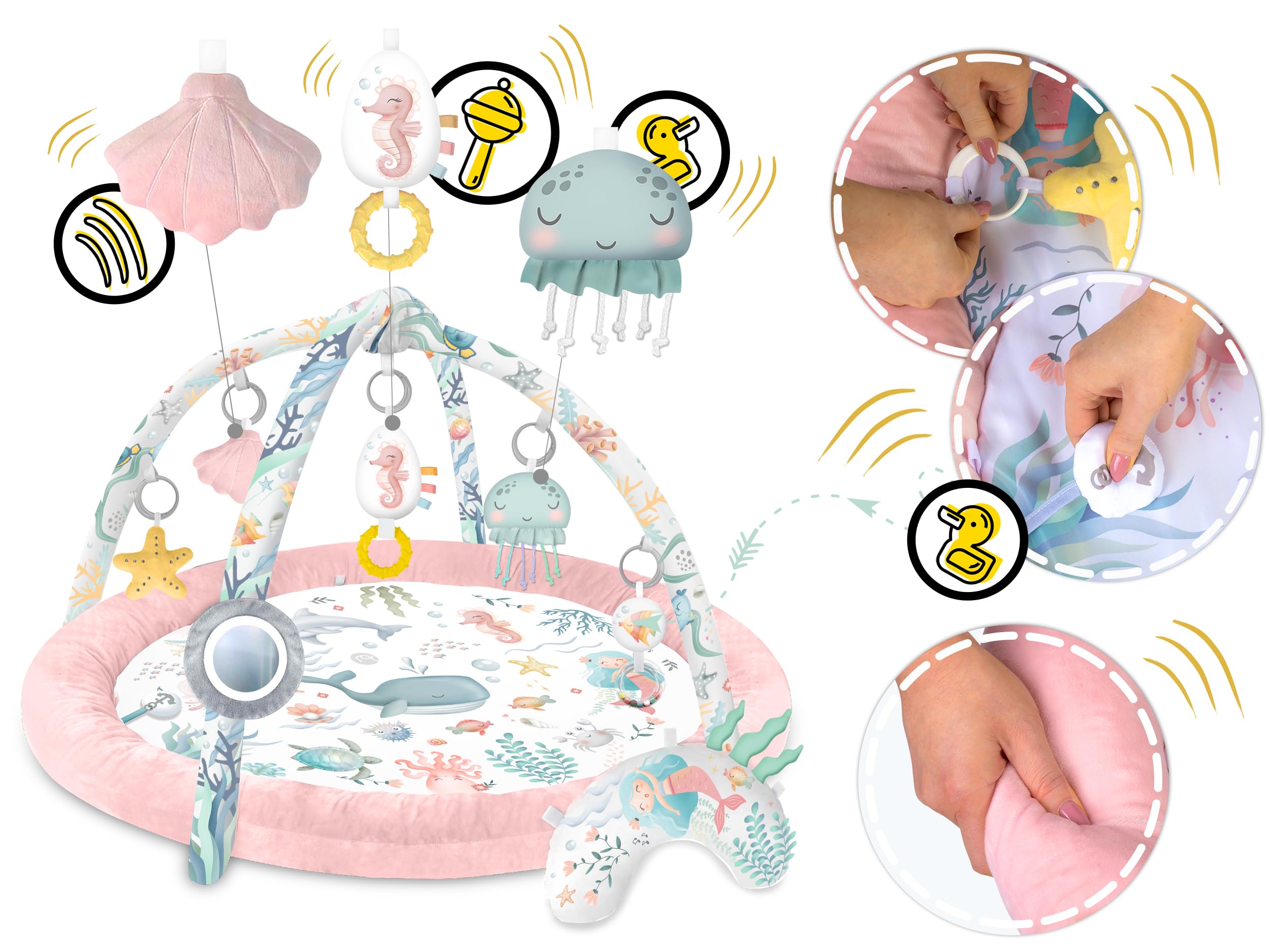 Nukido Tapis d'Éveil Bébé avec Arches Amovibles et 7 Jouets - Rose Océan
