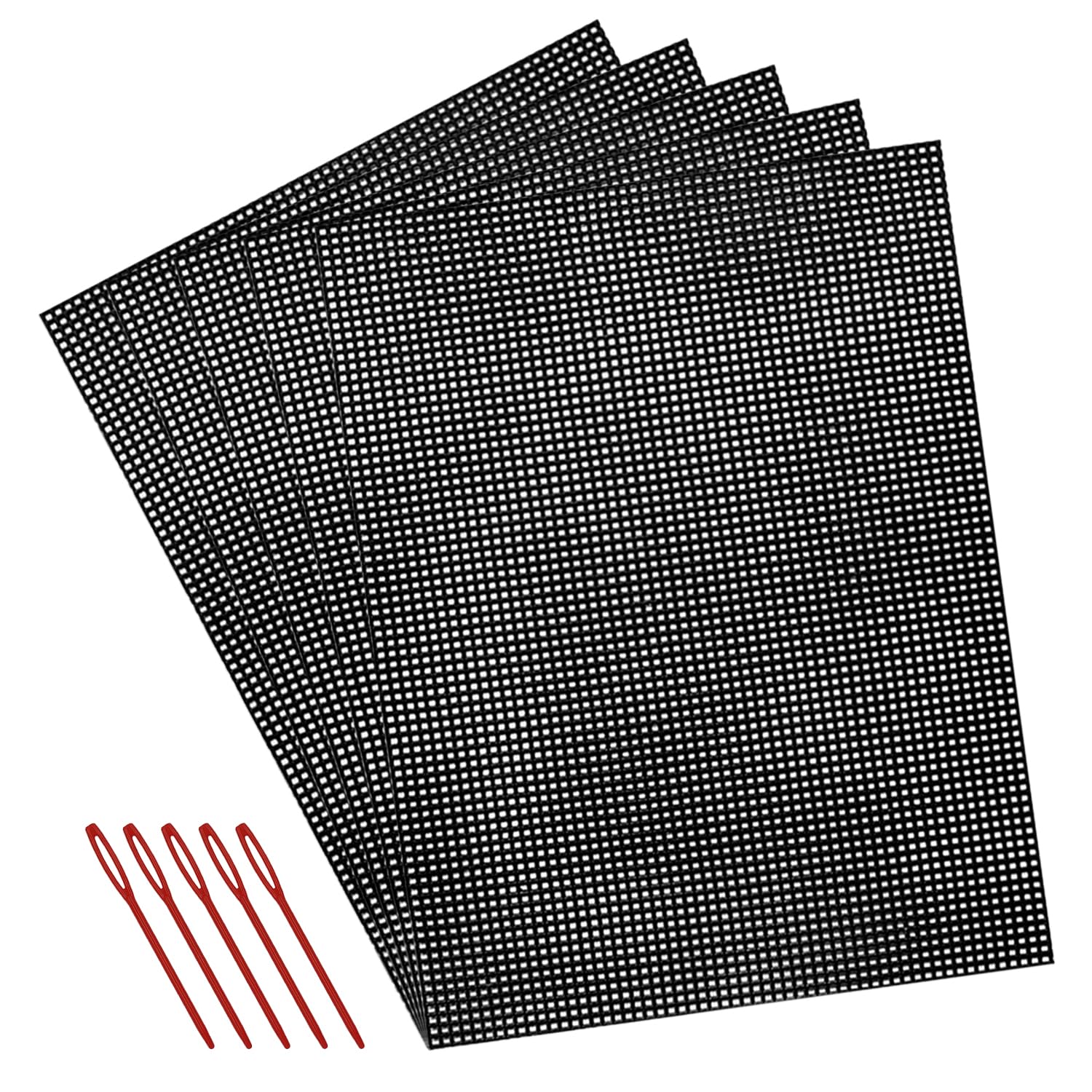 5 Pcs 7 Count Plastic Mesh Canvas Sheets for Embroidery Crafting - 10.2"" x 13.2"", Acrylic Yarn Crafting, Knit and Crochet Projects, Make Aquarium Dividers, with 5 Pcs Weaving Needles, Black