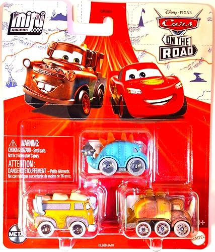 Disney Cars Mini Racers - Paquete de 3 (cuadratorquosaurio, Westfalanapus, Clankylosaurus)