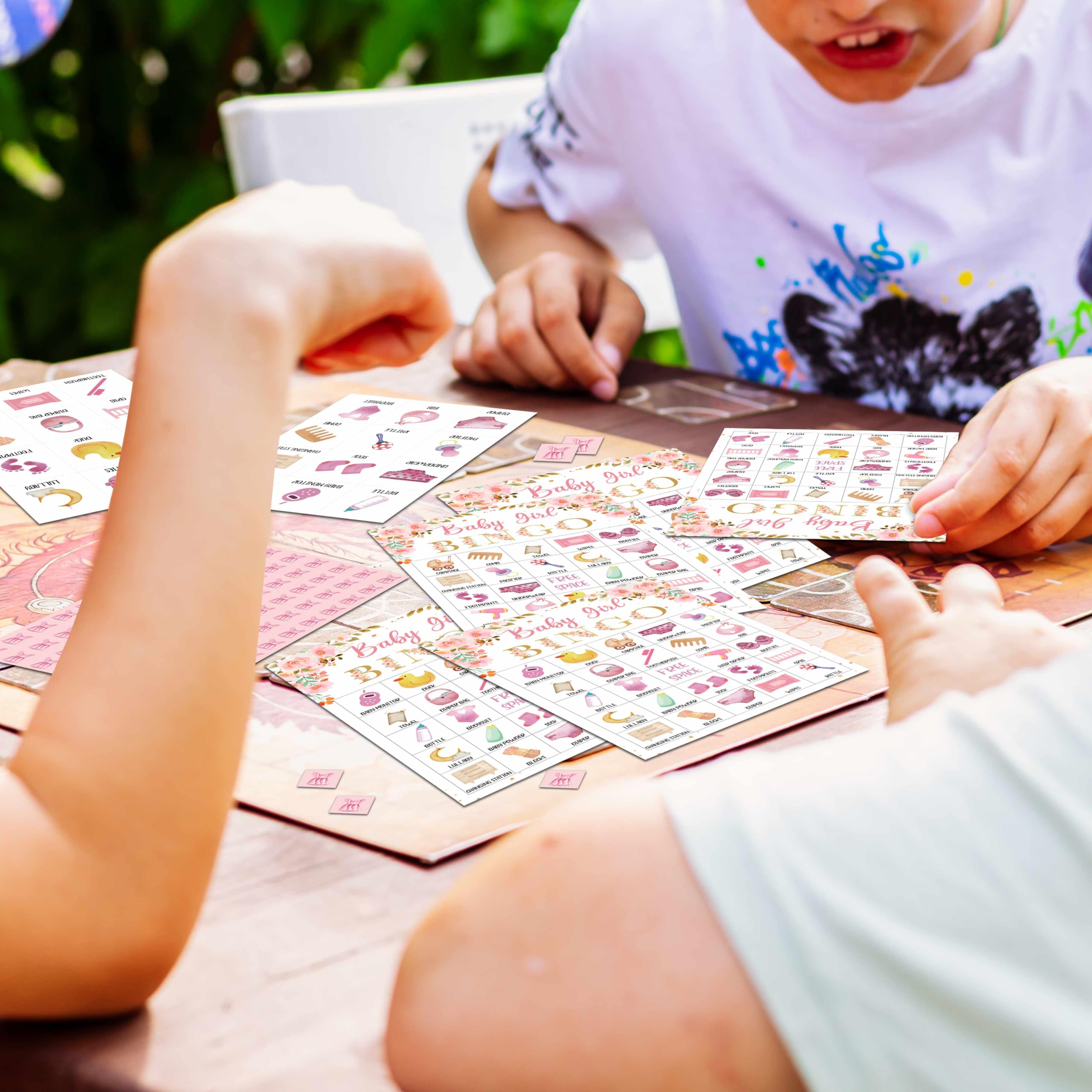 Pink Floral Baby Shower Bingo Game Set - 25 Double-Sided Cards For Girl Baby In Bloom Theme