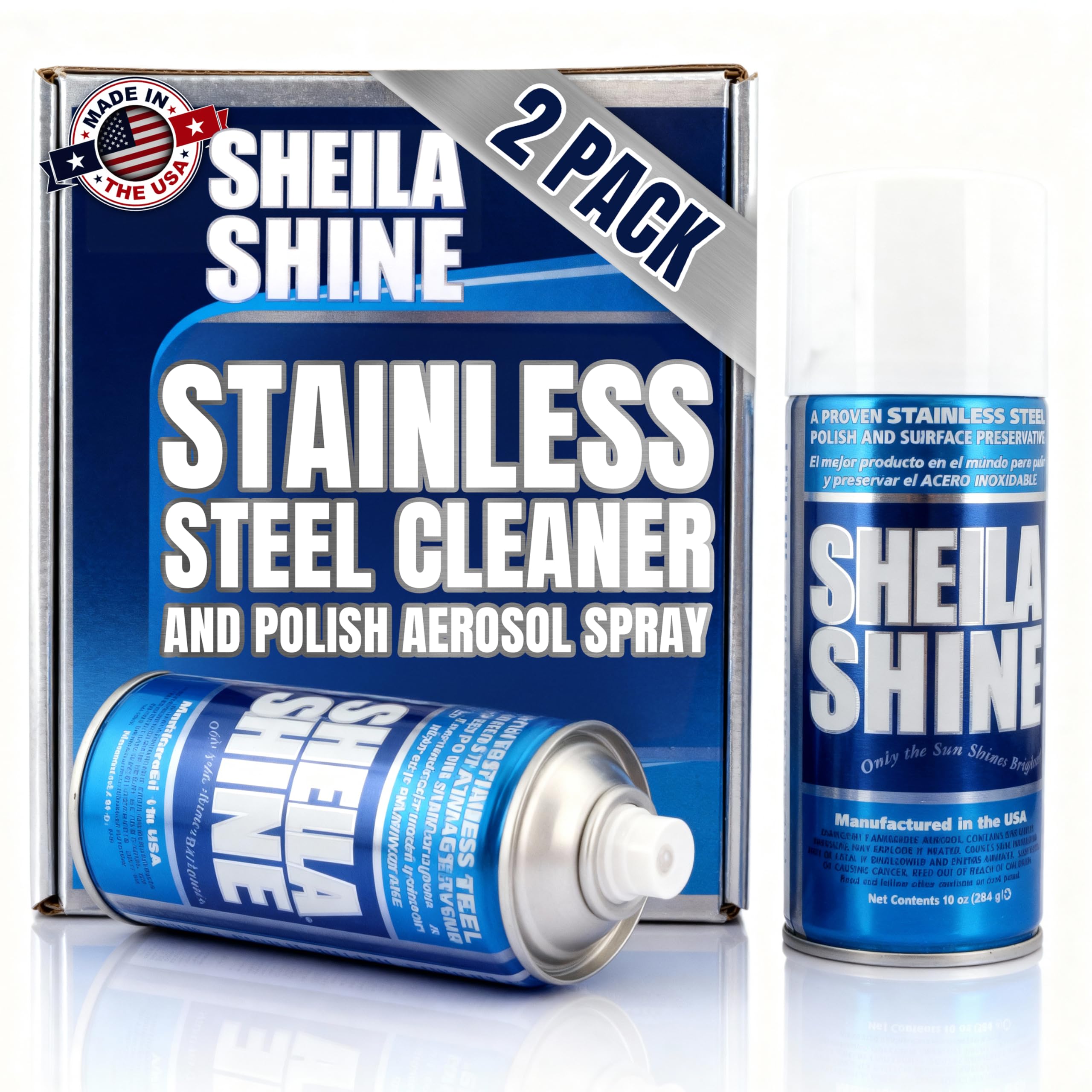 Sheila Shine 2 x 10oz Stainless Steel Cleaner and Polish - Removes Grease, Fingerprint & Watermark - Kitchen Appliances, Refrigerators, Sinks, Ovens & Grills - Stainless Steel Appliance Cleaner Spray