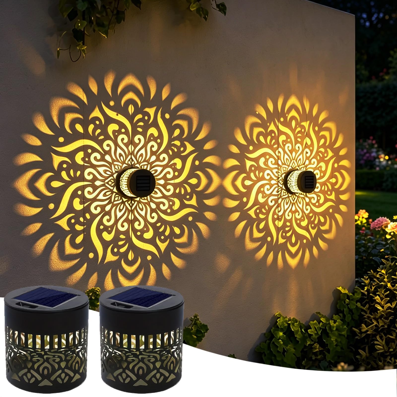 Lanterne Solaire Mandala, Métal LED Nomade Etanche Exterieur a Suspendre Lampe Solaire Exterieur a Poser, Ampoule Solaire Exterieur pour Jardin Terrasse Deco Balcon Amenagement Balcon (2 pièces)
