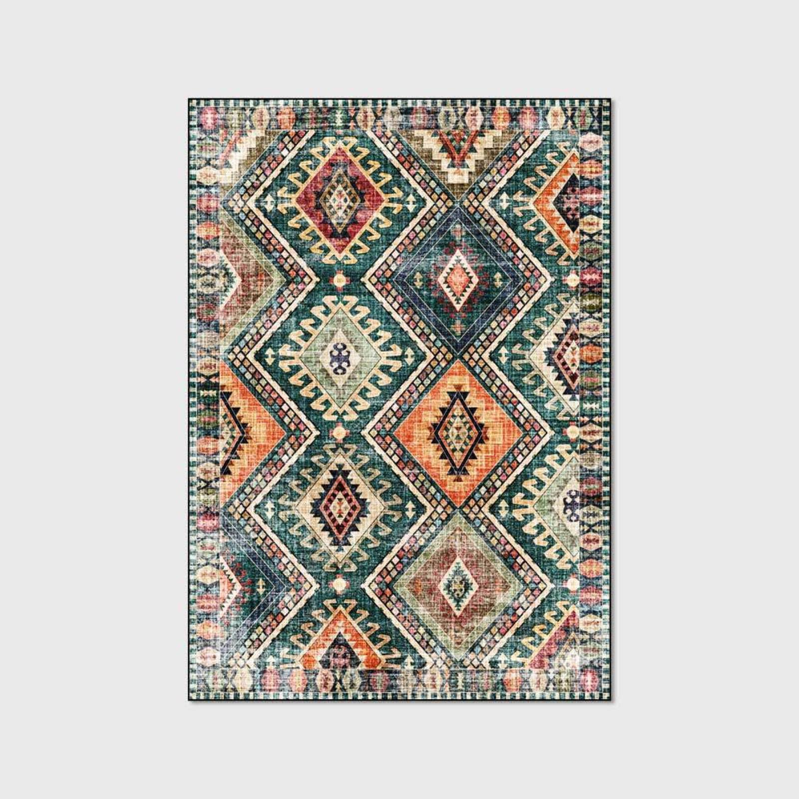 Tapis imprimé géométrique vert et orange moderne 150x170 pour votre cuisine
