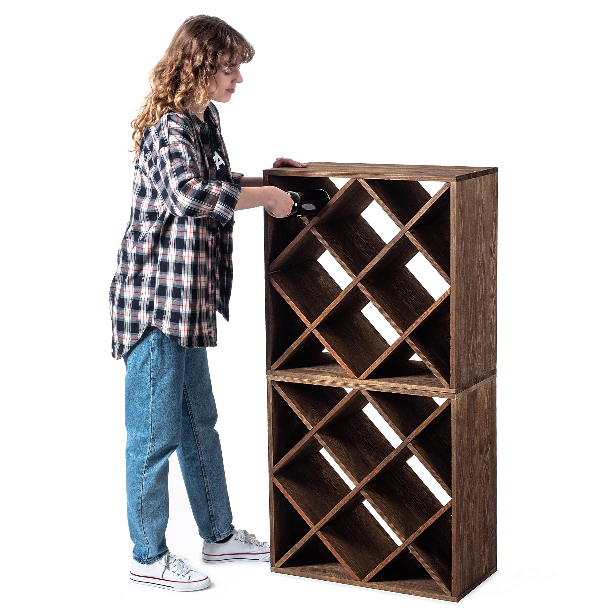 KADAX Casier en bois pour vin, 52 x 25,5 x 104 cm, étagère empilable pour nombre de bouteilles, armoire rustique stable