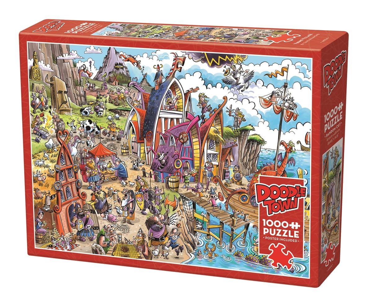 Cobble Hill - Puzzle da 1000 pezzi, DoodleTown: Viking Village, poster incluso