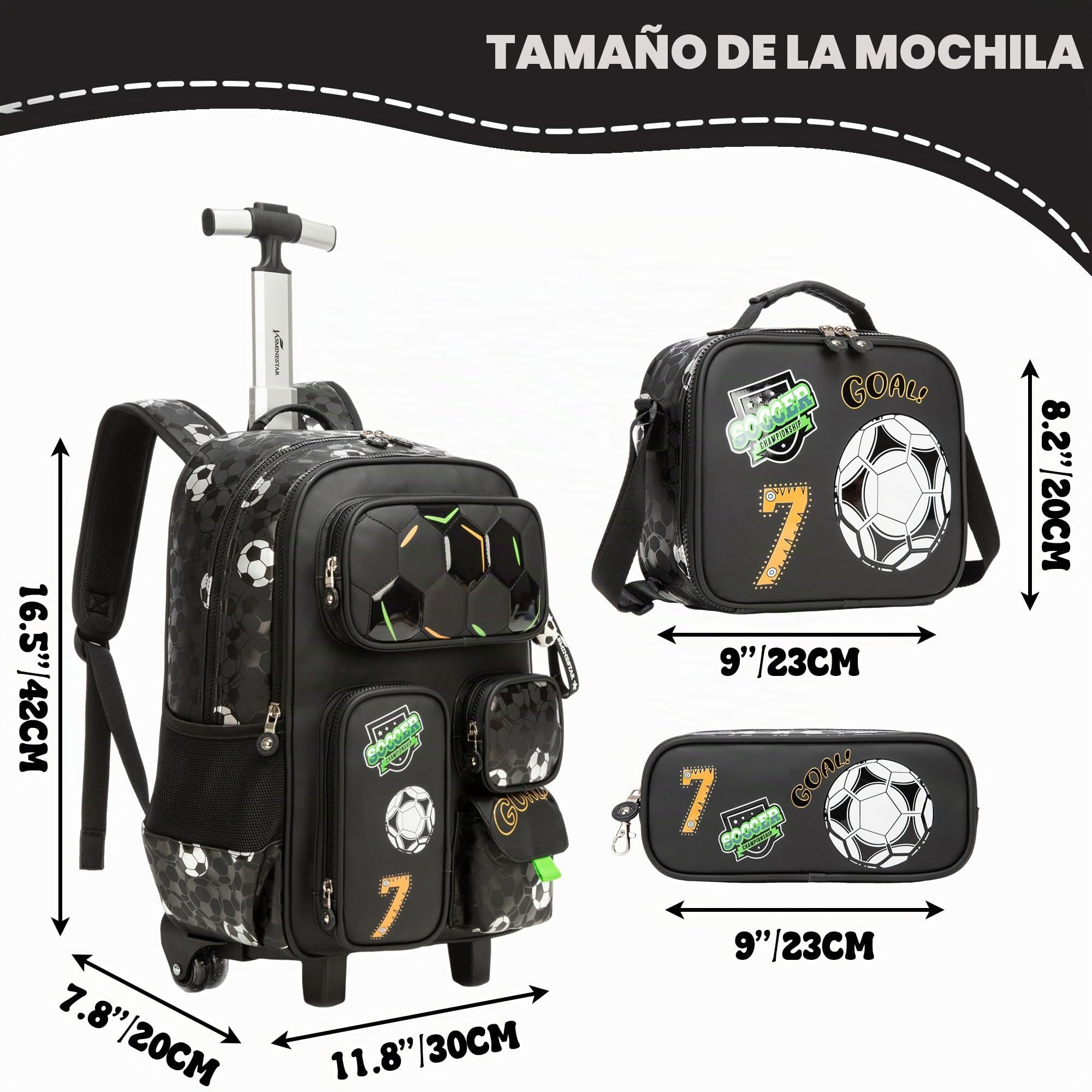 HTgroce Mochilas Escolares Niños con Ruedas,Mochilas Trolley 3 en 1 Bolsa de Estuche Equipaje de Viaje