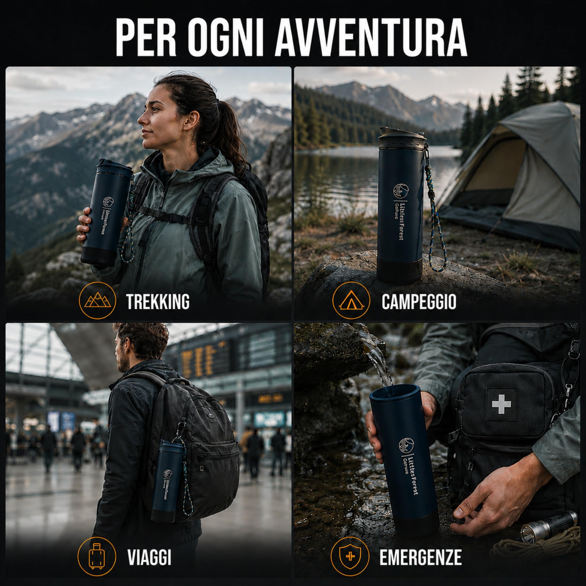GoPure Borraccia Filtrante 800ml 1500L Trekking Senza BPA
