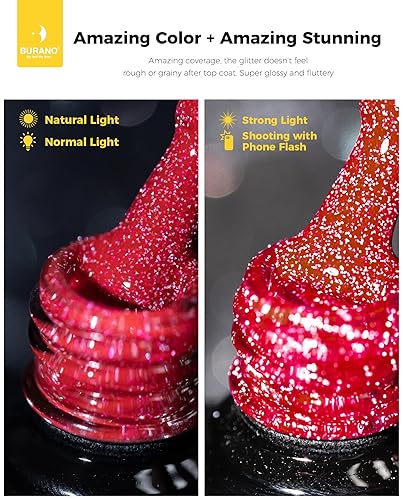 Miniatura 4 de BURANO Esmalte de uñas de gel reflectante, 7.3ml de esmalte de gel con purpurina de diamante reflectante, esmalte de uñas brillante de verano,