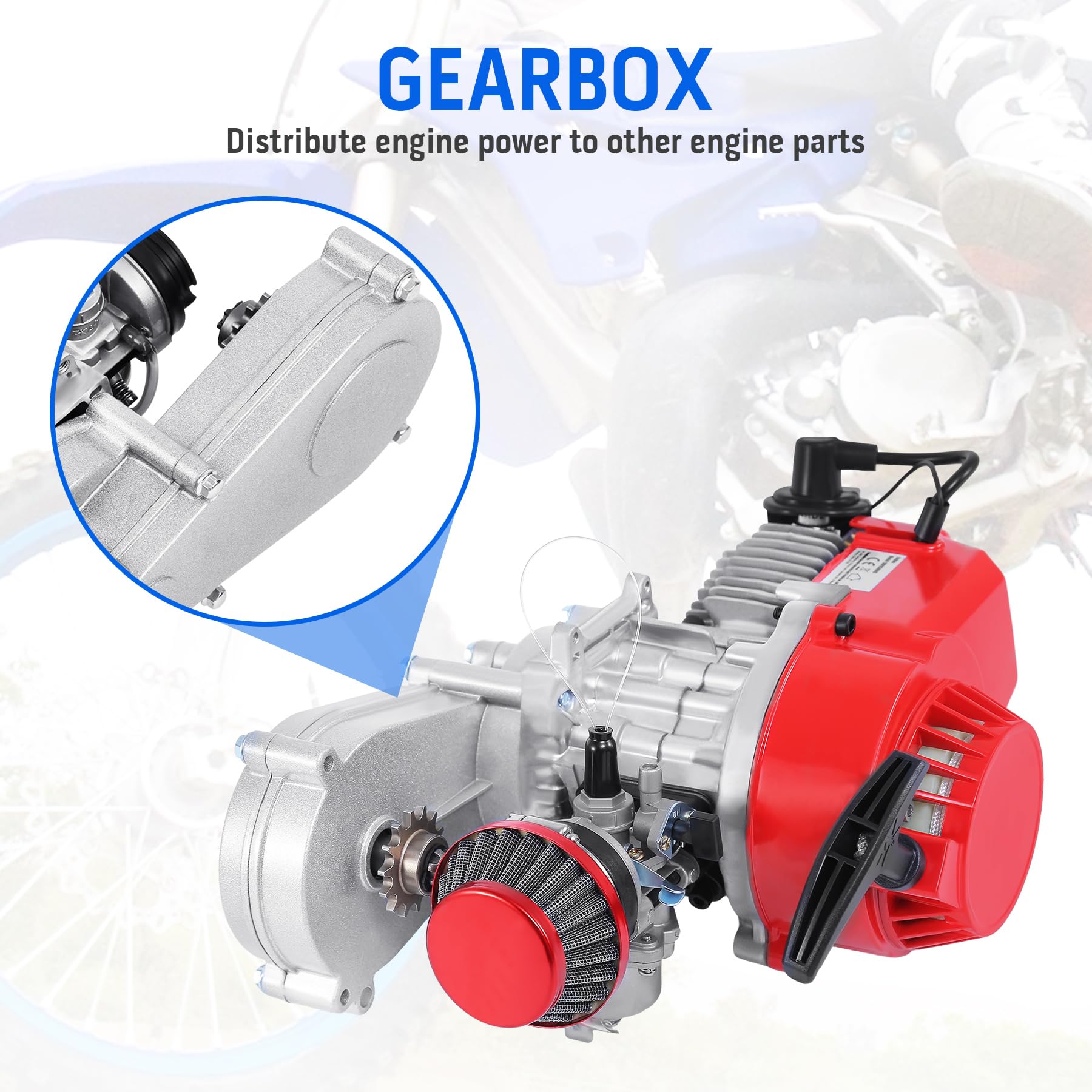 Samger 49cc 2 Takt Pocket Bike Motor, Aluminium Nabe Motor Dirtbike Motor, Mini ATV Quad mit Getriebe Vergaser