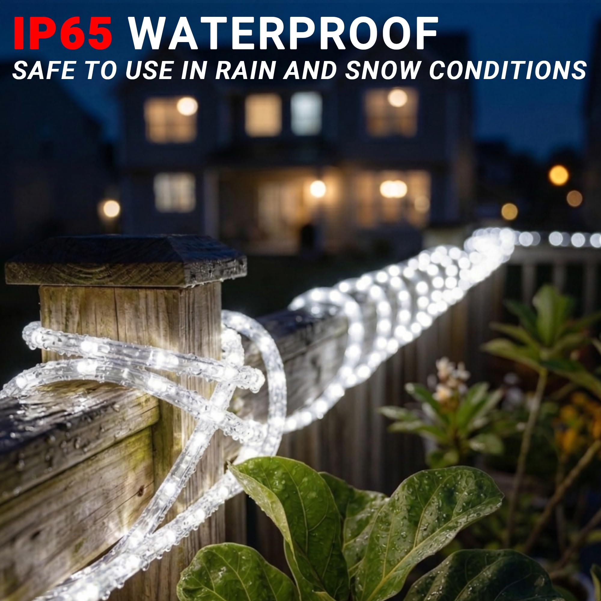 Cuerda de luces LED impermeables, conectable y flexible con 8 modos, iluminación exterior para cubierta, jardín, piscina, patio y decoración de Navidad (blanco, 20 pies)
