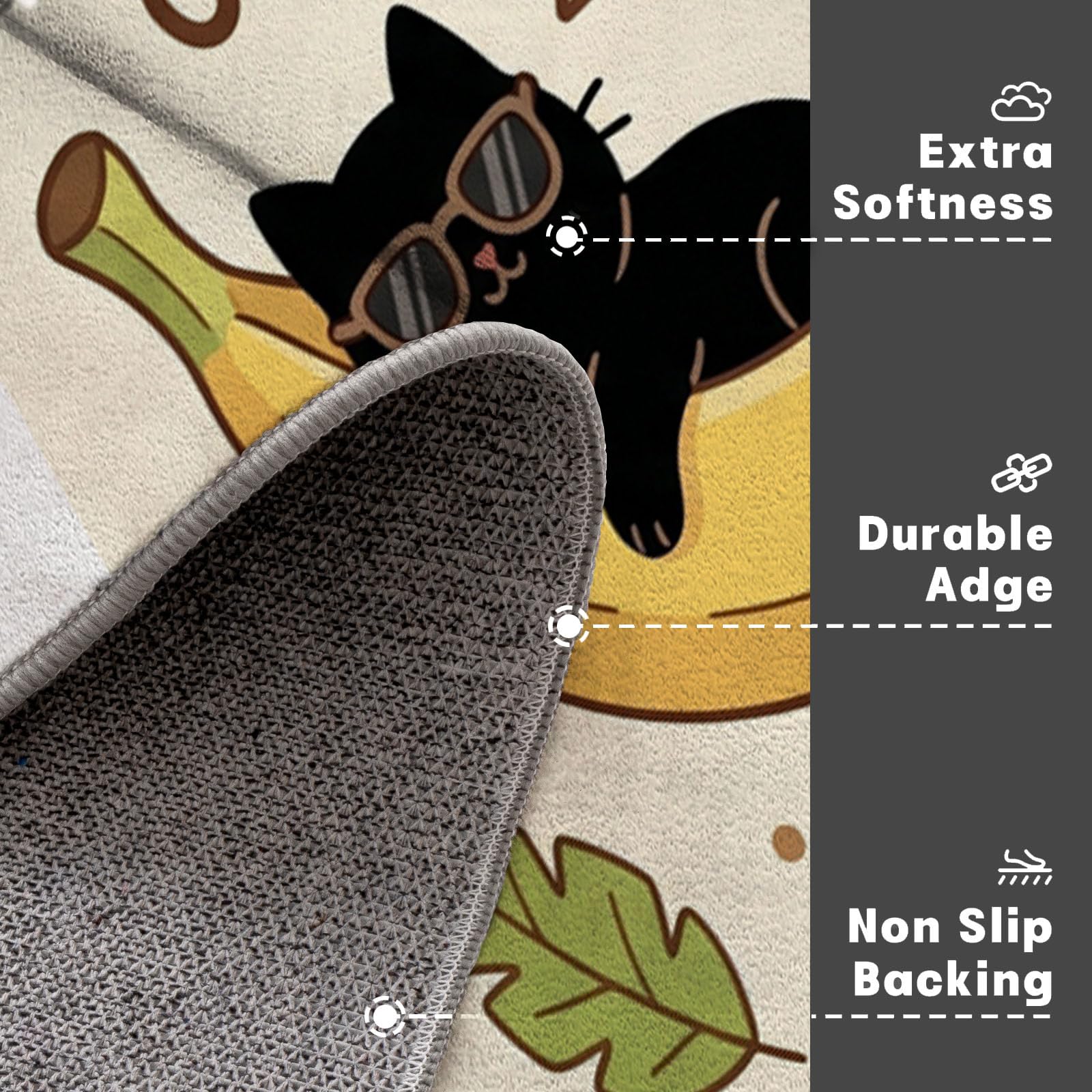 80X120Cm Zerbino Ingresso Interno Antiscivolo Assorbente, Tappeto In Microfibra Sottile Lavabile Con Gatti Divertenti Banane Tema Con Animali Carini Per Cucina Bagno Porta E Animali, Beige Giallo