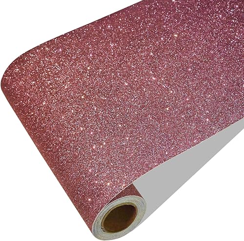 CRE8TIVE Papel tapiz con purpurina para despegar y pegar, color oro rosa, bordes de pared, papel tapiz de tela autoadhesivo, decorativo, extraíble,