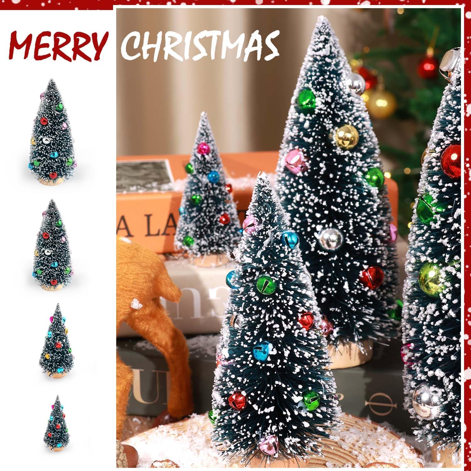 EIMMBD 5pcs Mini Christmas Trees and 23 Ounces Fake Snow Decorations