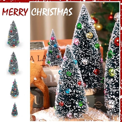 Miniatura 2 de EIMMBD 5 piezas de mini árboles de Navidad artificiales, árboles de Navidad artificiales, botella de mesa, árboles pequeños con nieve y cuentas de