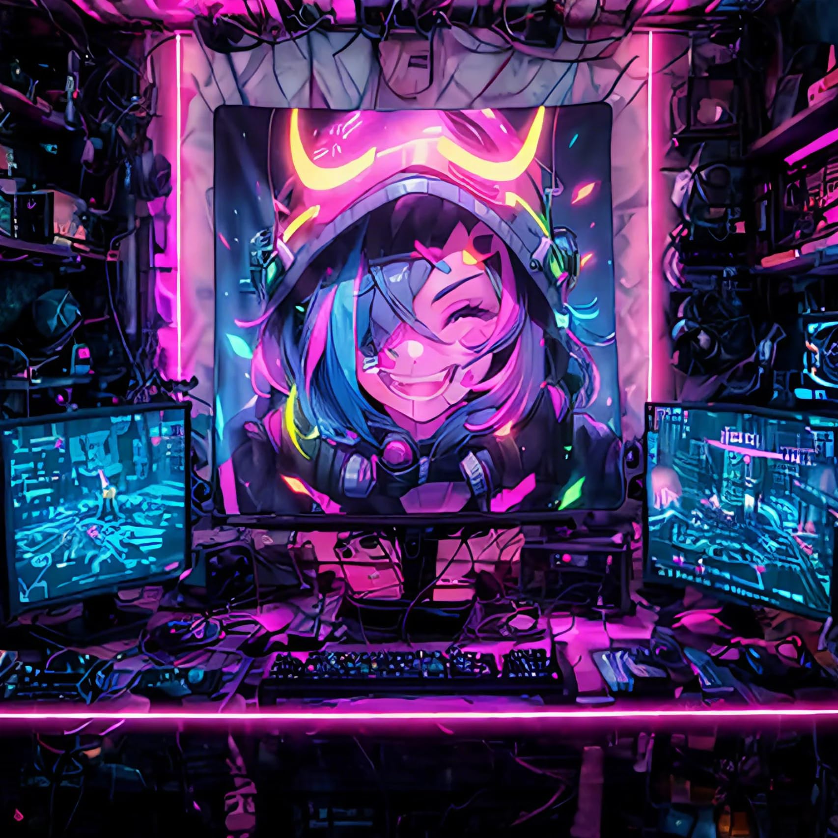 HOUHUANG Dipinti appesi, arazzi, murales e dipinti decorativi, anime fluorescenti, cartoni animati, materiale in poliestere (150cmx 150cm) per famiglie, bar e feste all'aperto (Strange Girl)