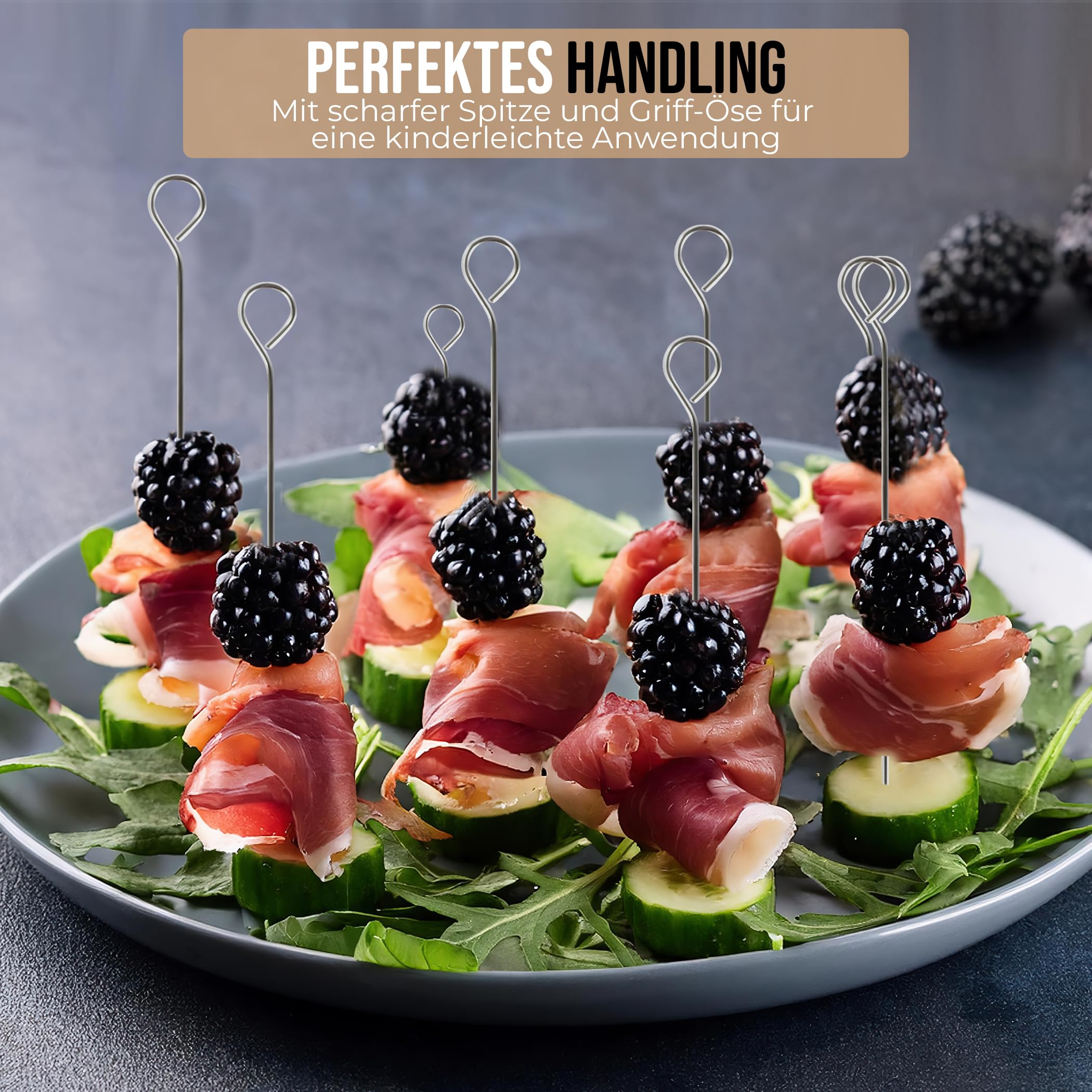 4happy Rouladenaalden, set van 10 stuks - rouladespiesen met handvat en scherpe punt, rouladenaalden roestvrij roestvrij vervanging rouladeklemmen, lengte 10 cm