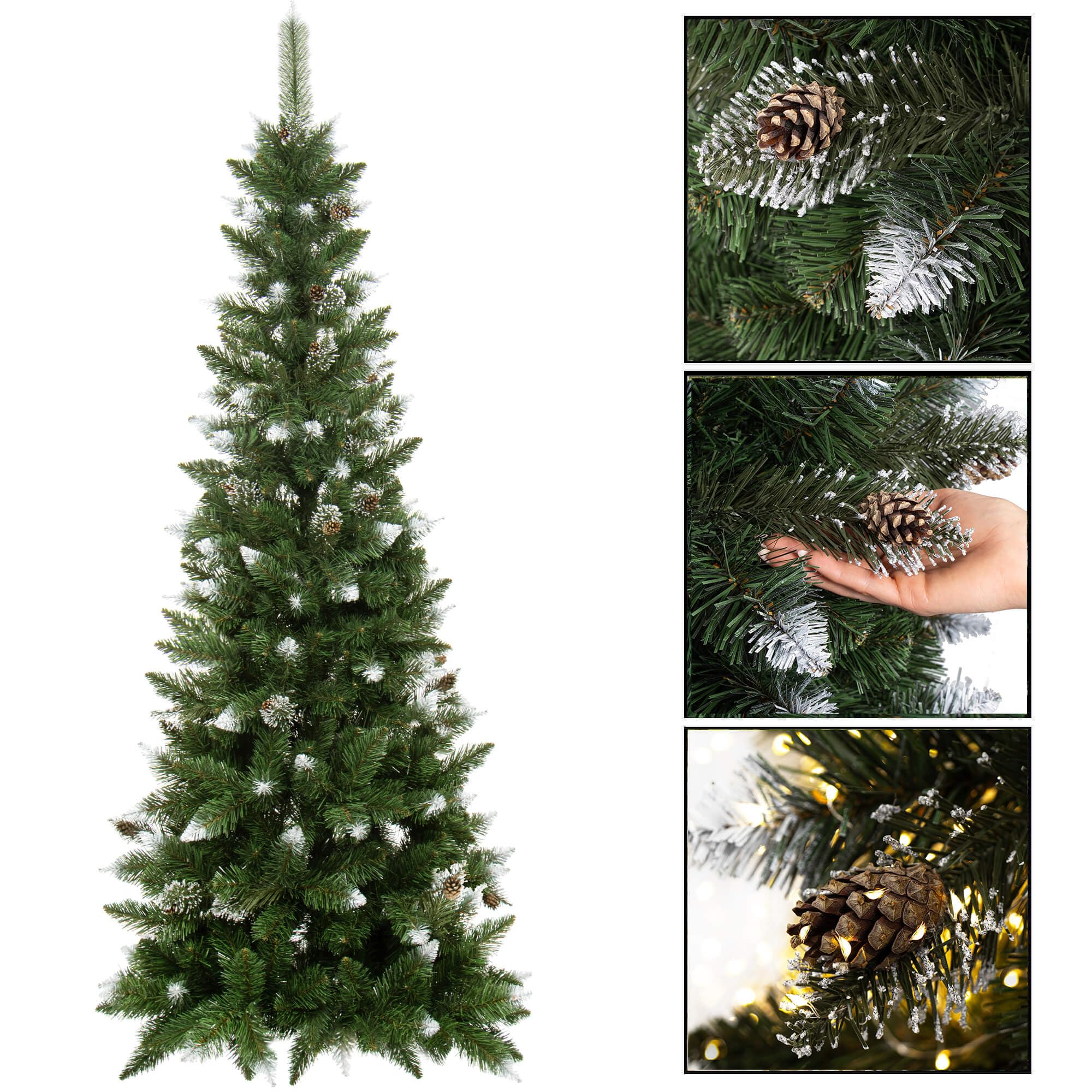 SPRINGOS Arbre de Noël Artificiel pin Diamant Slim Neige Artificielle et cônes 250 cm
