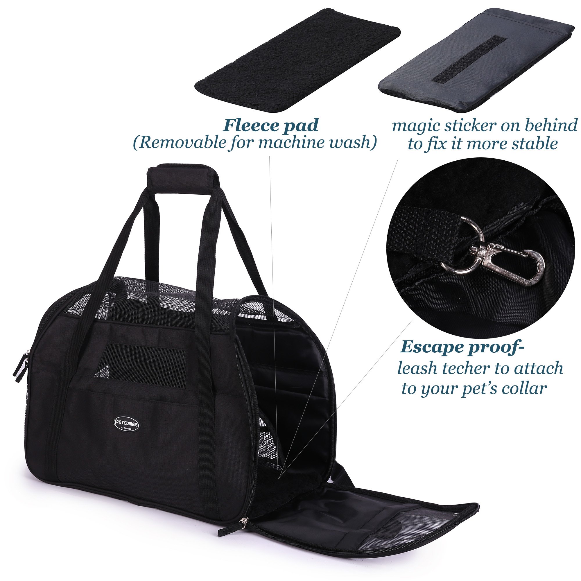 transporttas voor huisdieren voor honden & katten Comfort airline goedgekeurde reisetote zacht-zijdig tas met Mat, m, zwart