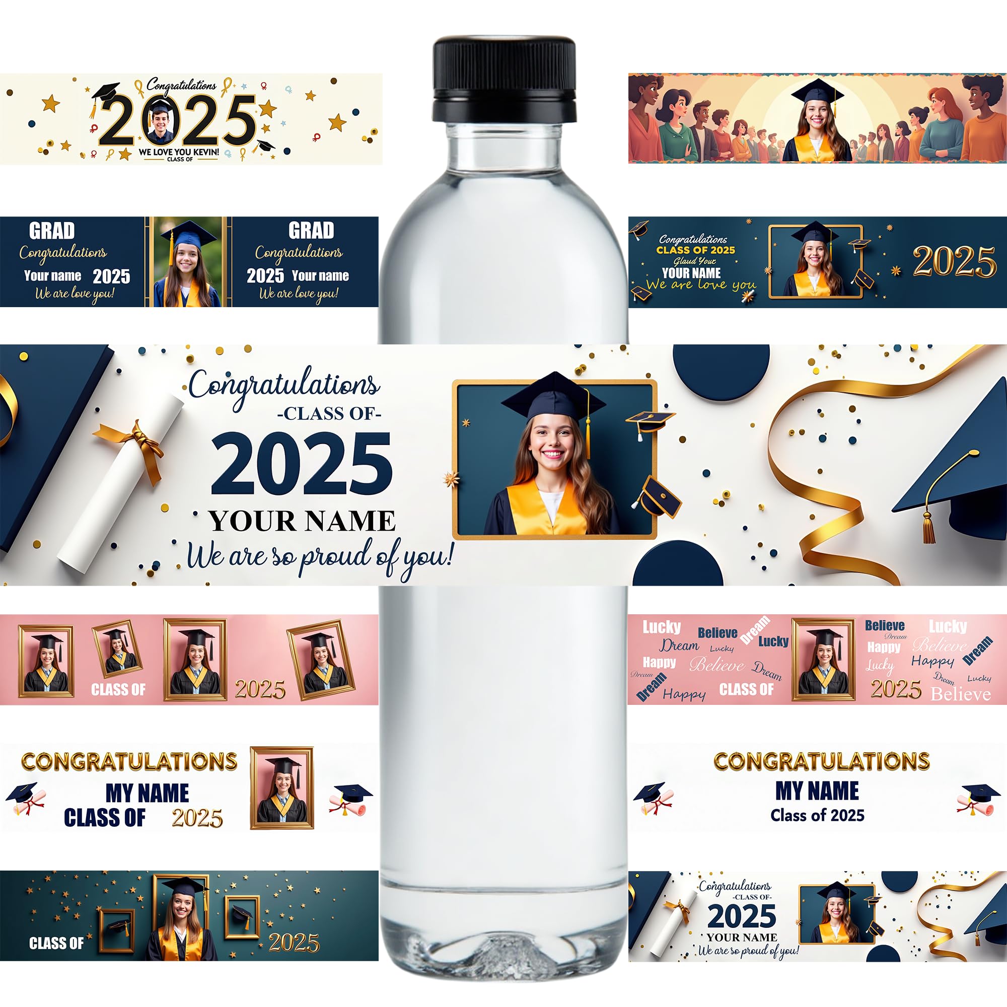 Personalised 'Class of 2025' Water Bottle Labels -Custom Photo Stickers for Graduation | Waterproof Wrappers for Grad Party Favors, Senior Gifts & School Events