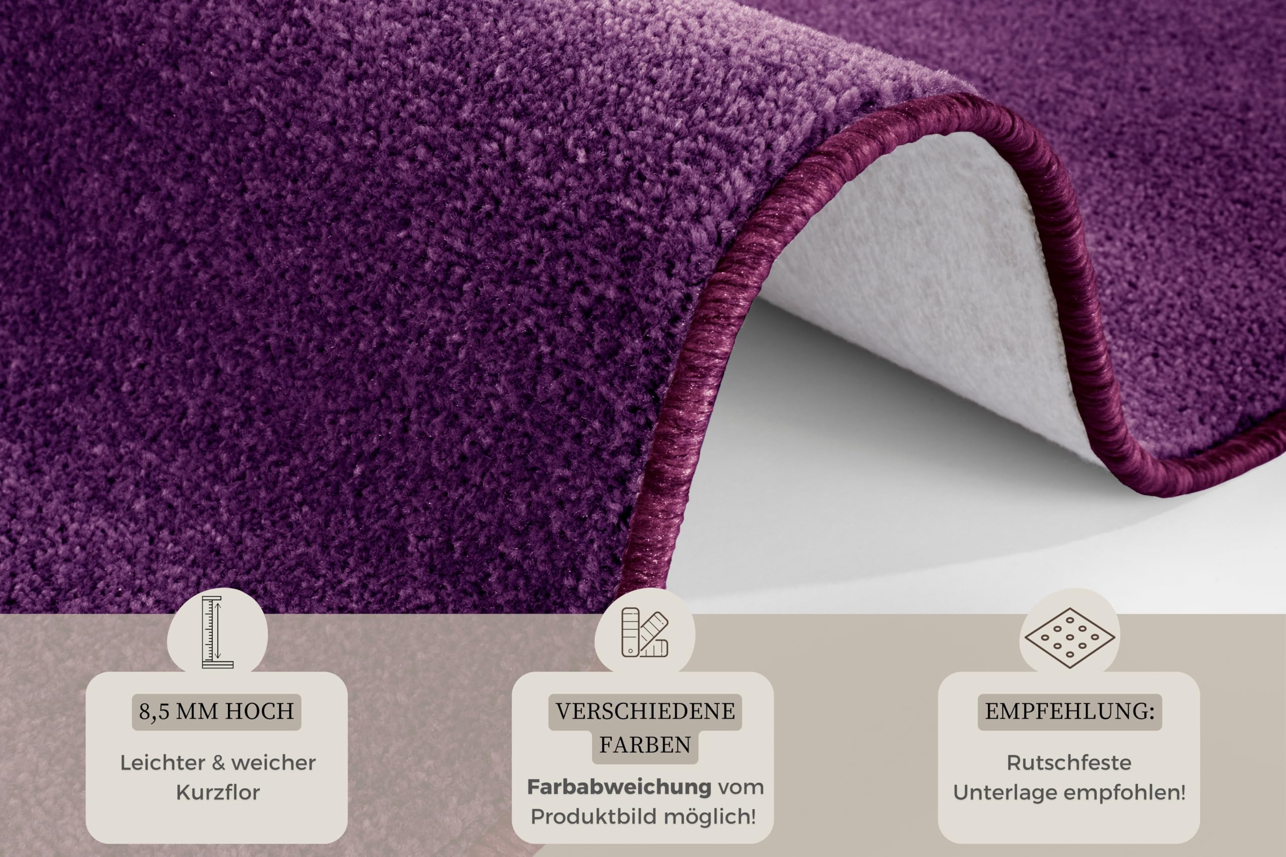 Hanse Home Nasty Läufer – Flauschiger Kurzflor Teppich Einfarbig Unifarben für Esszimmer, Wohnzimmer, Kinderzimmer, Flur, Schlafzimmer, Küche – Uni Violett, 67x120cm