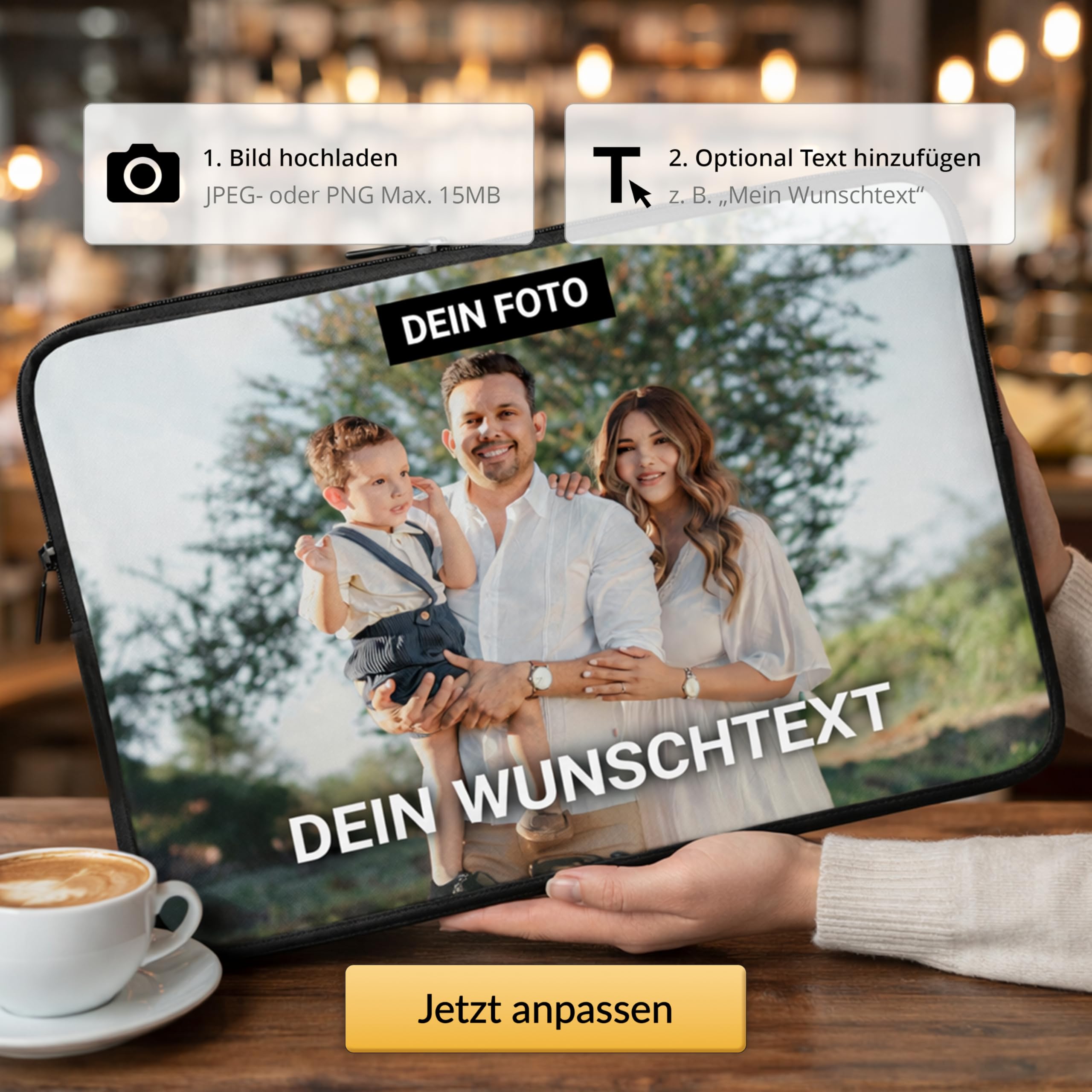 PhotoFancy® – Personalisierte Laptoptasche mit Foto bedrucken – Neopren Notebook Hülle selbst gestalten – Laptop Sleeve in 3 Größen