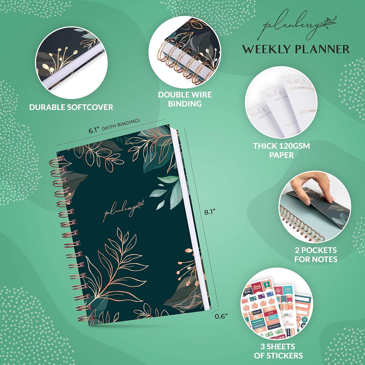 PLANBERRY Agenda Semanal – Organizador De Vida Sin Fecha Y