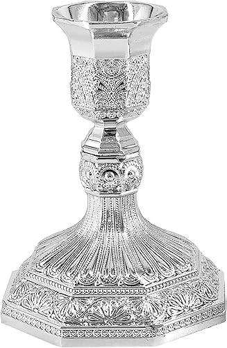 Miniatura 6 de The Dreidel Company Shabbat Candelabros Candelabros Plateados, Juego de 2 Candelabros Estilo 2