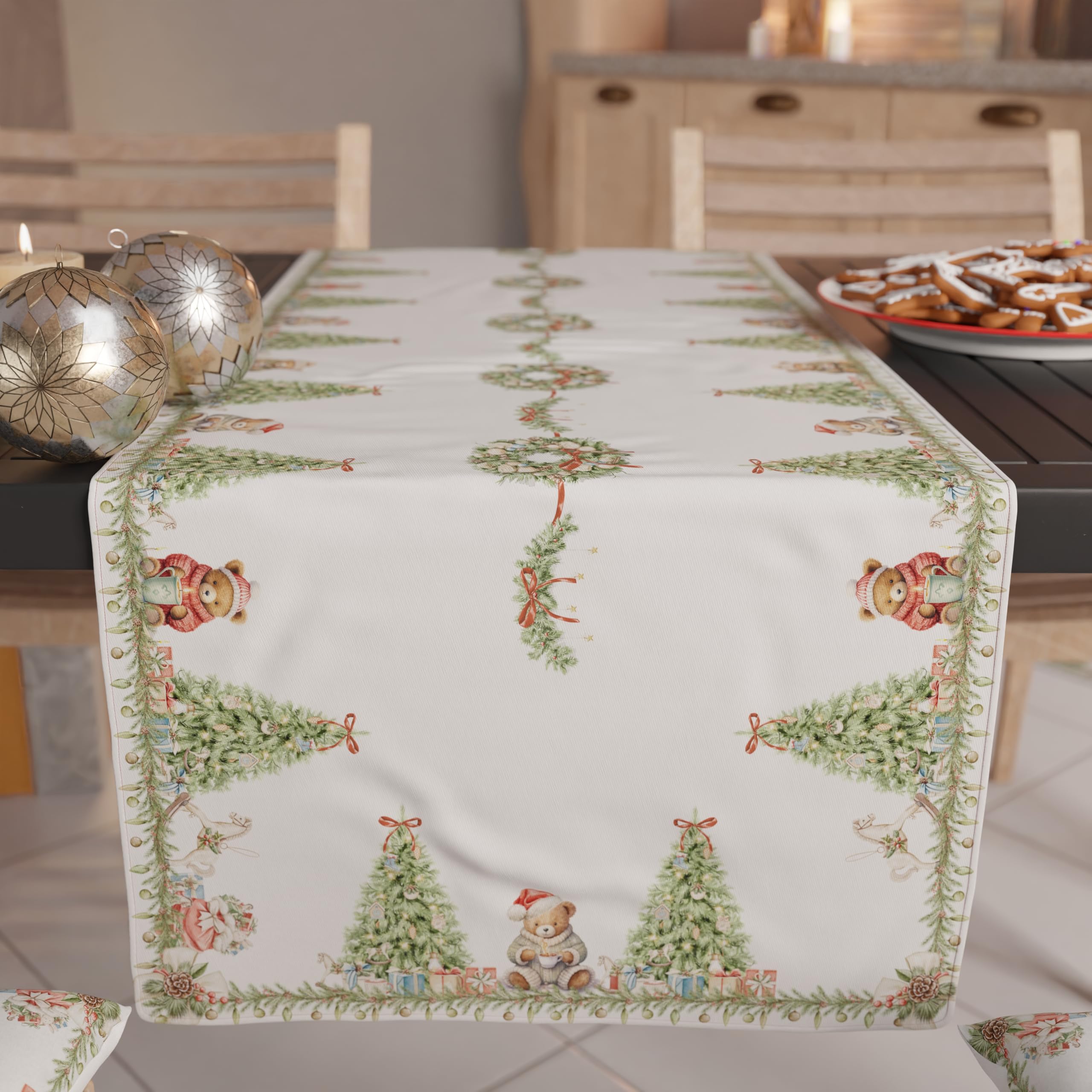 PETTI Artigiani Italiani - Christmas Table Runner for Kitchen 140x40 cm, Elegant Christmas Runner Xmas Bears, 100% Made in Italy