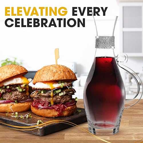 Miniatura 7 de Berkware Decantador de vino tinto - Jarra de cristal de lujo con deslumbrante diseño de diamantes de imitación, 40.6 fl oz (plateado)
