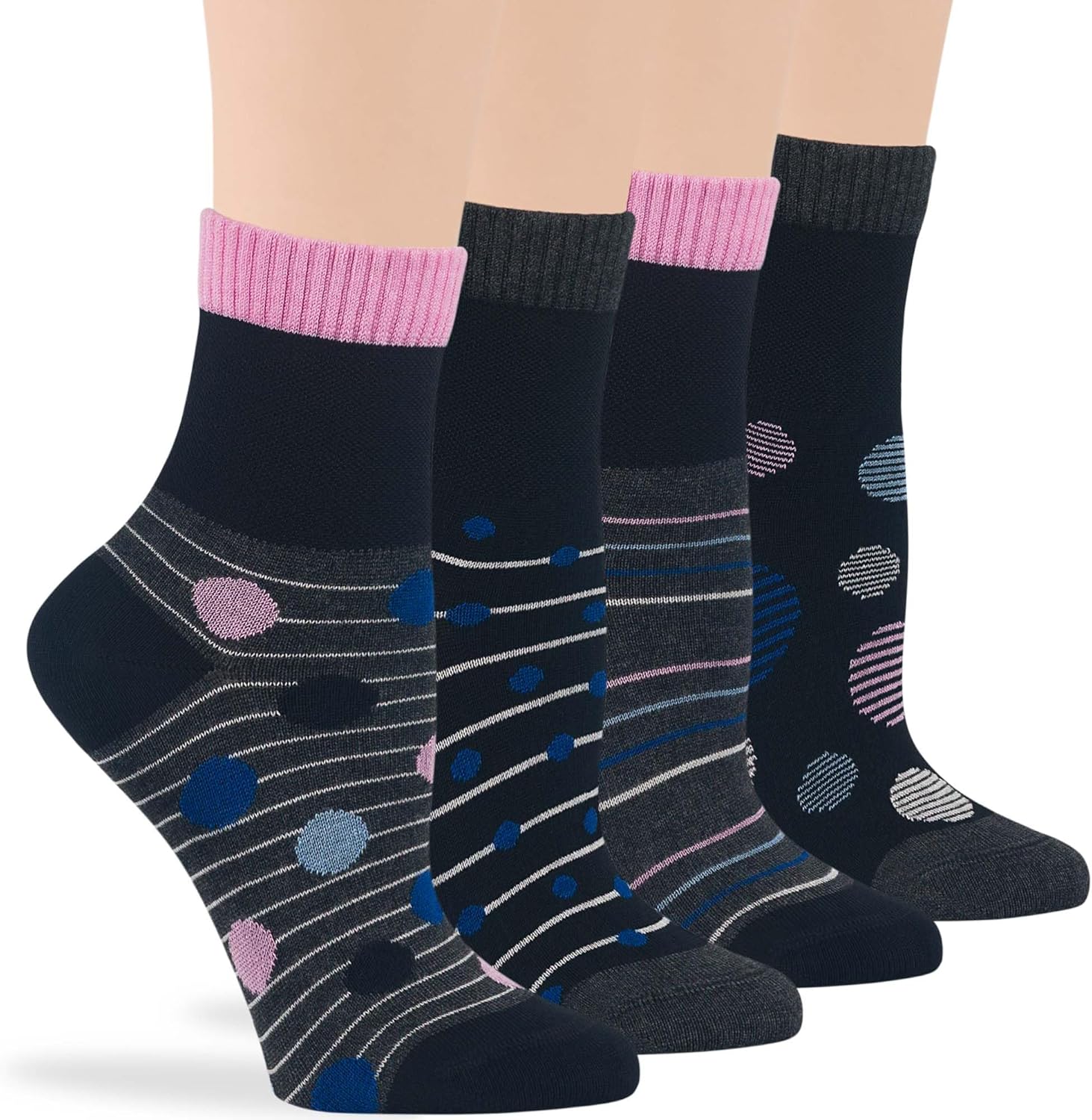7BIGSTARS KINGDOM Women Diabetic Viscose From Bamboo Quarter Socks, 4 Pairs Extra Wide Seamless, Patterned Solid - Image 7