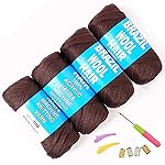 100% Brazilian Wool Hair Acrylic Yarn for African Braids/Senegalese Twist/Faux Locs/Wraps and Crochet Hook(4 Roll,Coffee Brown)