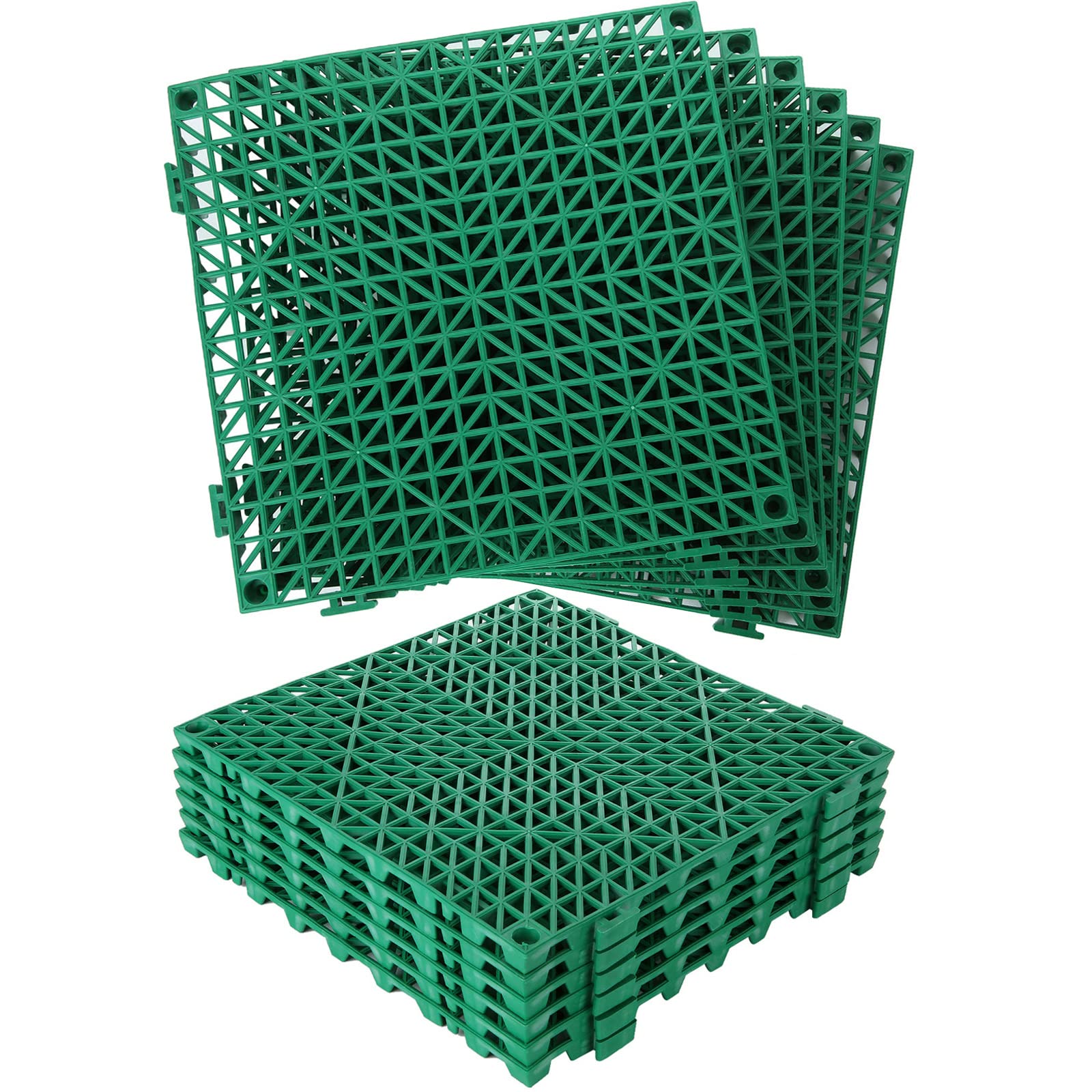 Photo 1 of 12 Pack 11.6 inch Modular Interlocking Rubber Cushion Mat Soft PVC Non-Slip Pool Bathroom Mats for Floor Splicing Floor Tiles Mat with Drain Holes for Pool, Patio, Kitchen, Deck, Pet, Drain-Green