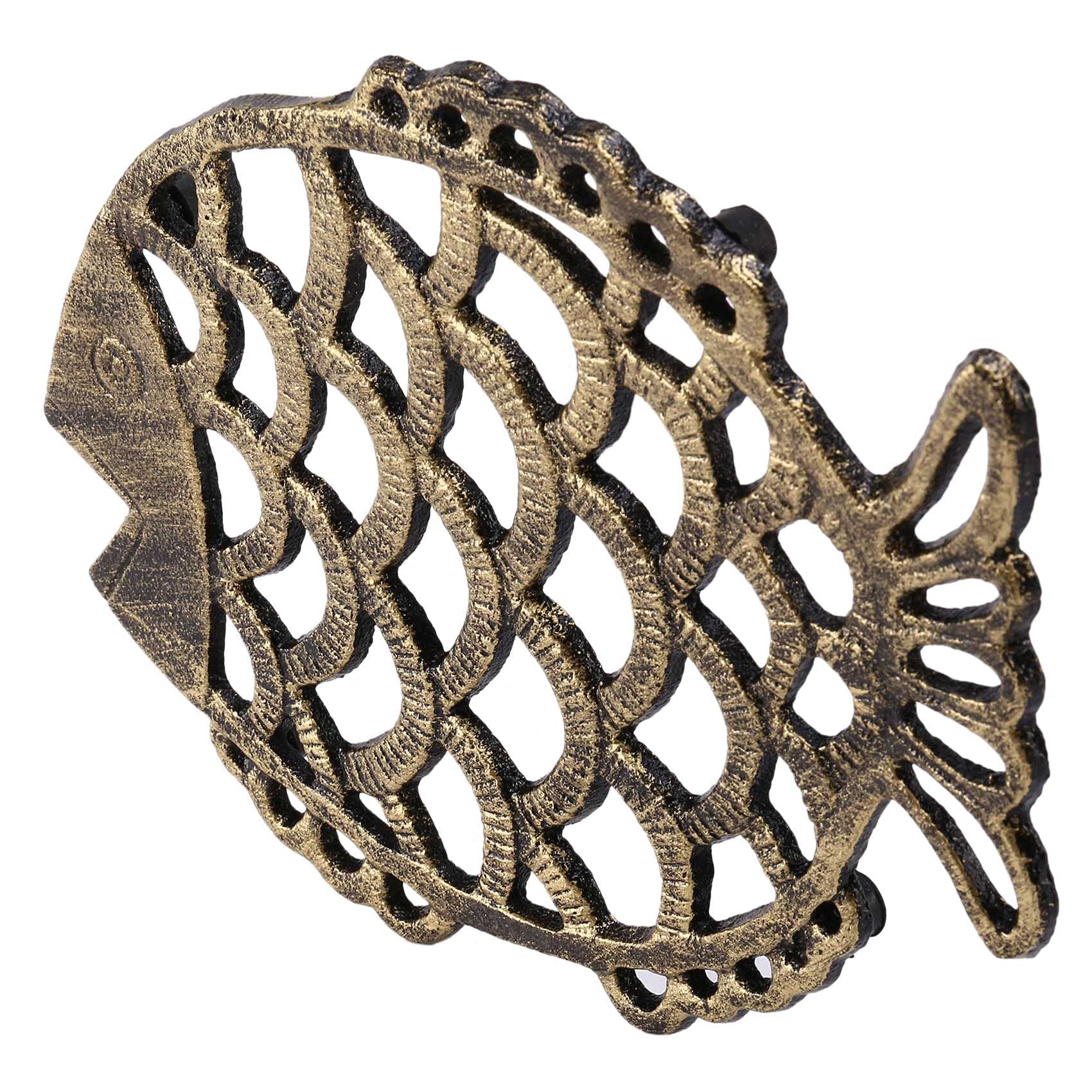 Wouueso Cast Iron Fish Trivet, 7.5X6inch Decorative Vintage Pattern For Cookware And Hot Dishes With