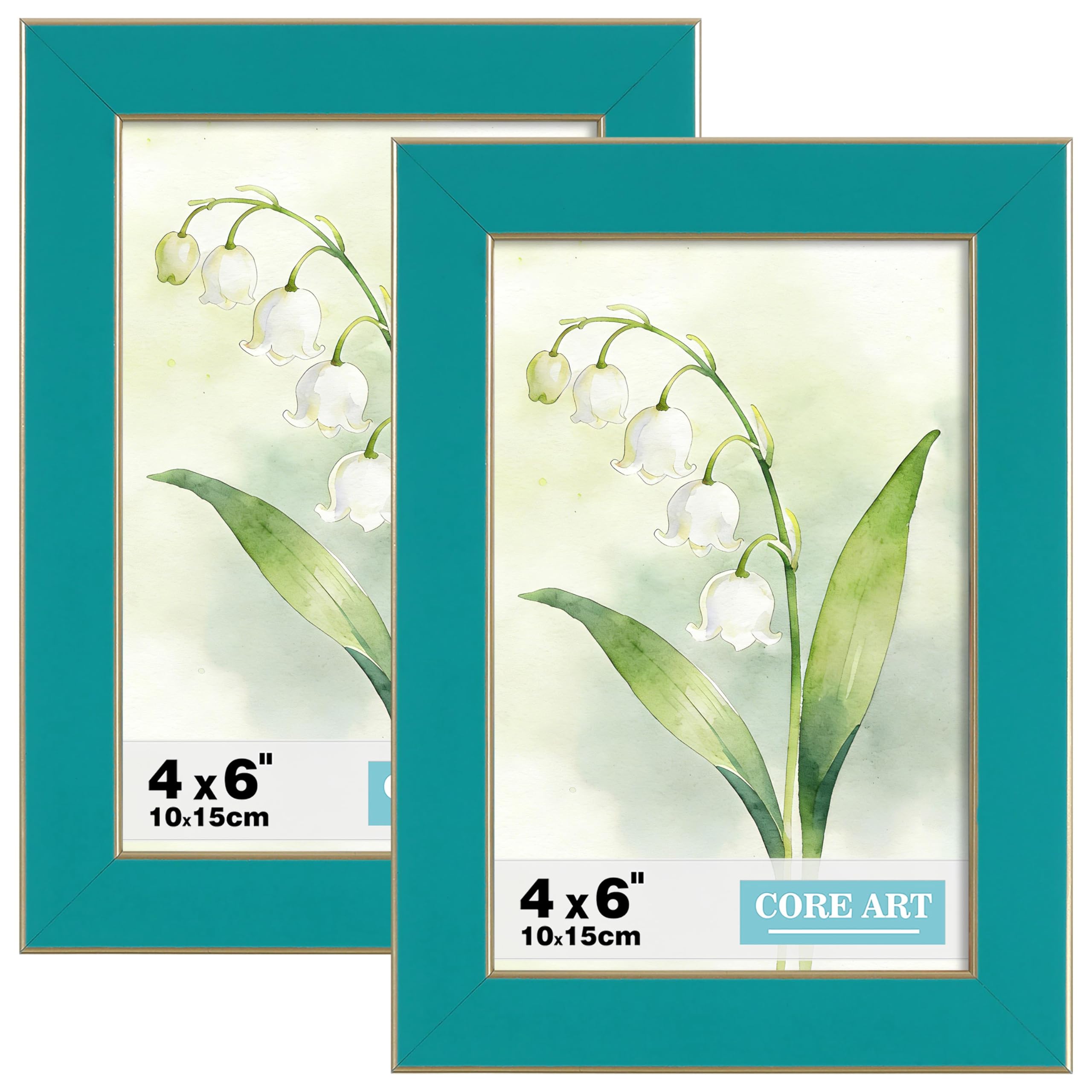 CORE ART 4x6 Picture Frames Turquoise Blue, 4 by 6 Colorful Photo Frame with HD Plexiglass, Wall or Tabletop Display, Set of 2