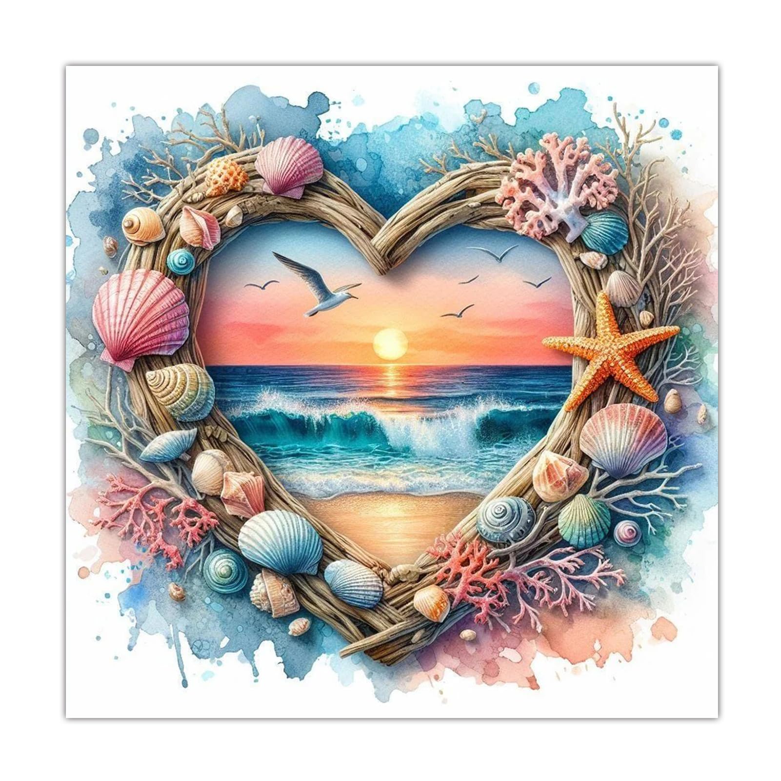 JATOK Diamond Art Kits for Adults - 16x16inch, Ocean Heart Diamond Painting Kits for Adults Beginners, DIY Full Drill Gem Art Kits Crafts Home Wall Decor Girls Gifts, 40x40cm