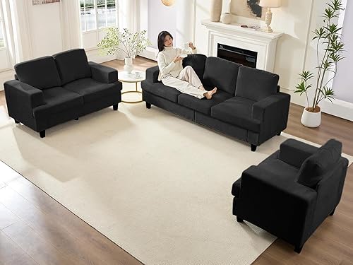 Miniatura 9 de Mjkone Juego de sofás de 3 piezas, sofás seccionales de 3 asientos y sofá biplaza con sillón, sofás de 82 pulgadas de ancho para sala de estar, sofá