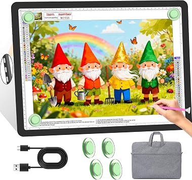 KOBAIBAN Diamond Art Light Board with Carry Bag, Rechargeable 4000mAh A3 Light Pad for Diamond Painting, Magnetic Light Board with Physical Buttons, 3 Color Modes for Tracing, Drawing, Sketching