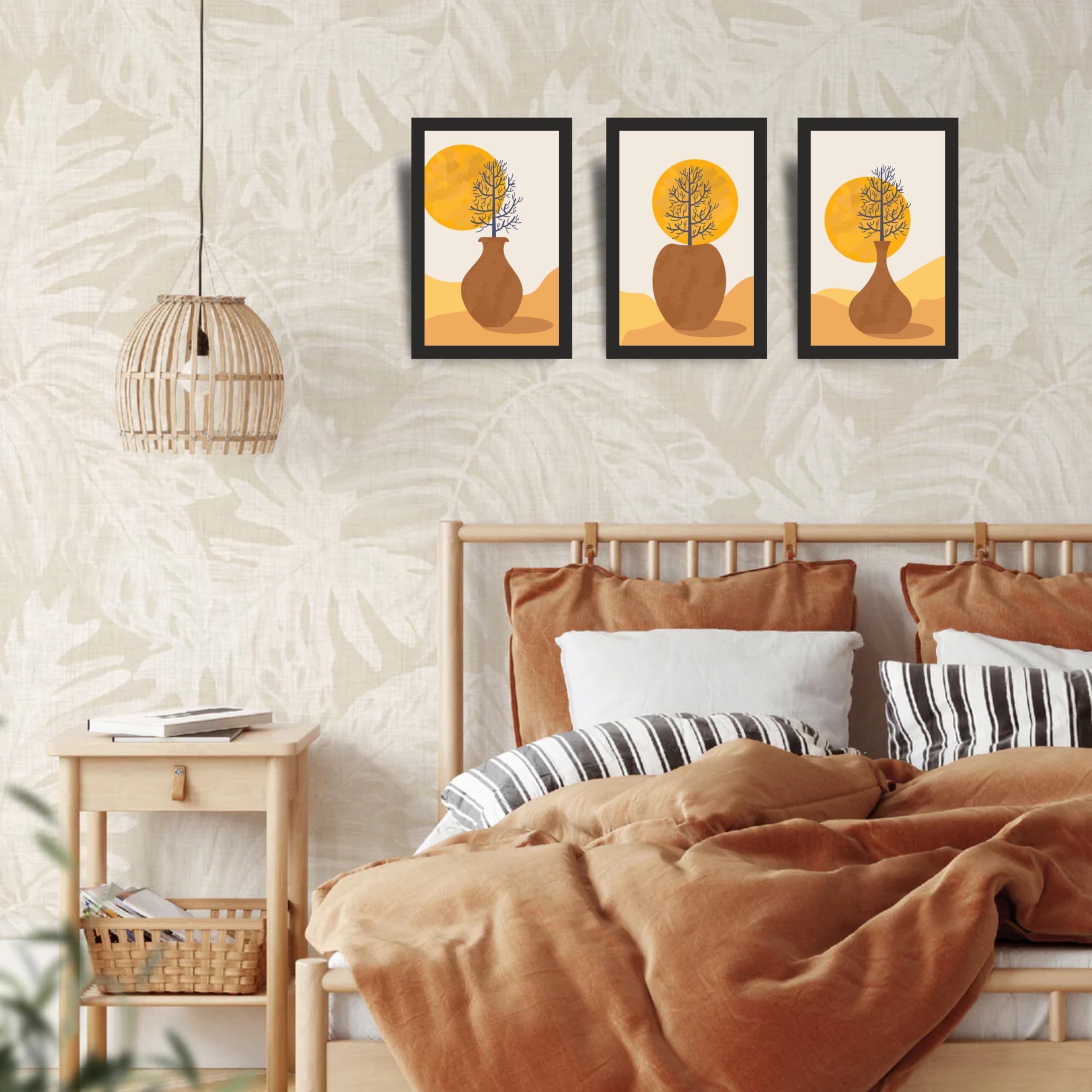 Modern Sunset Vase Wall Art Set of 3 Frames