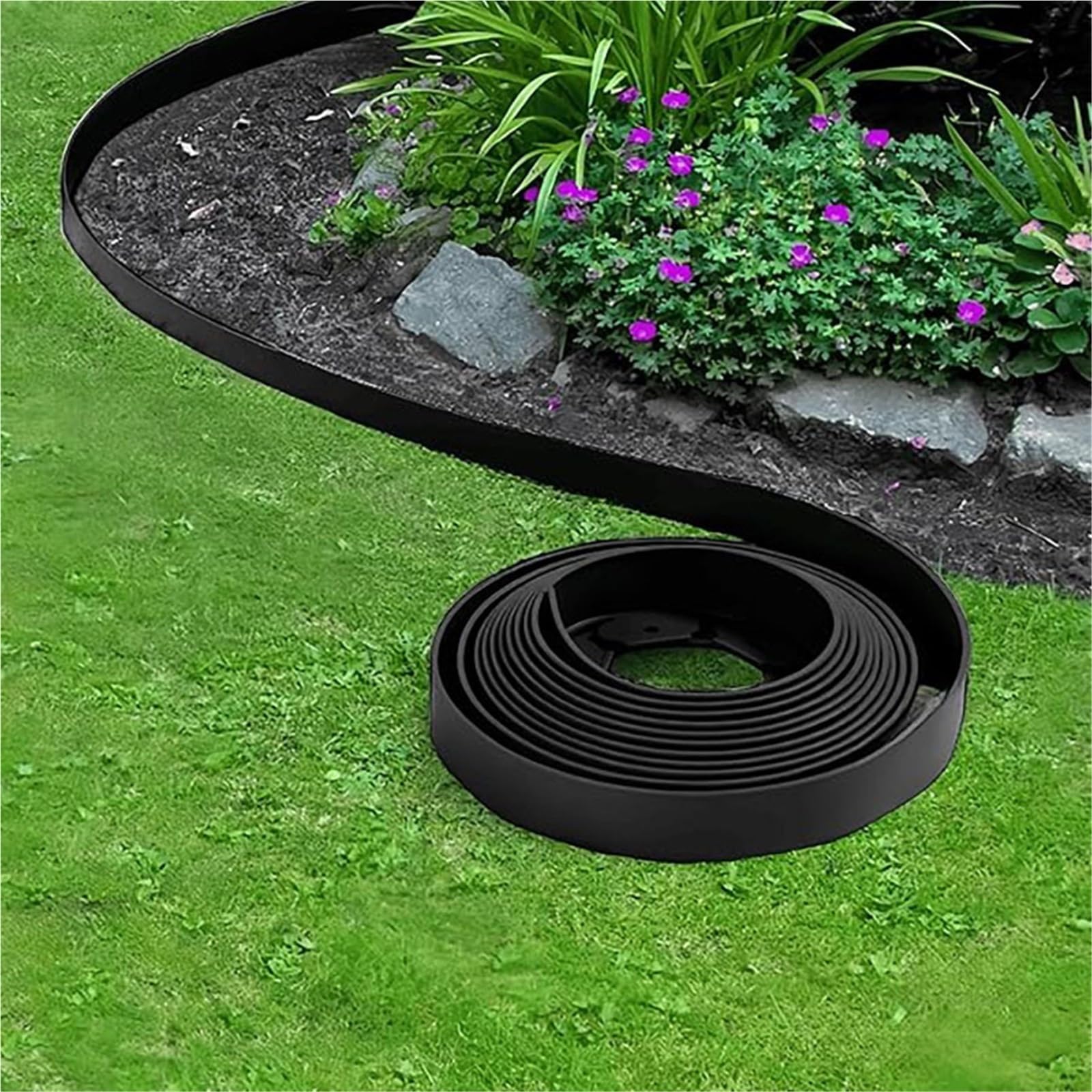 Bordura de Jardín de Plástico 5M Grass Barrier Edge Garden Edging Border Lawn Landscape Separator Outdoor(Black)
