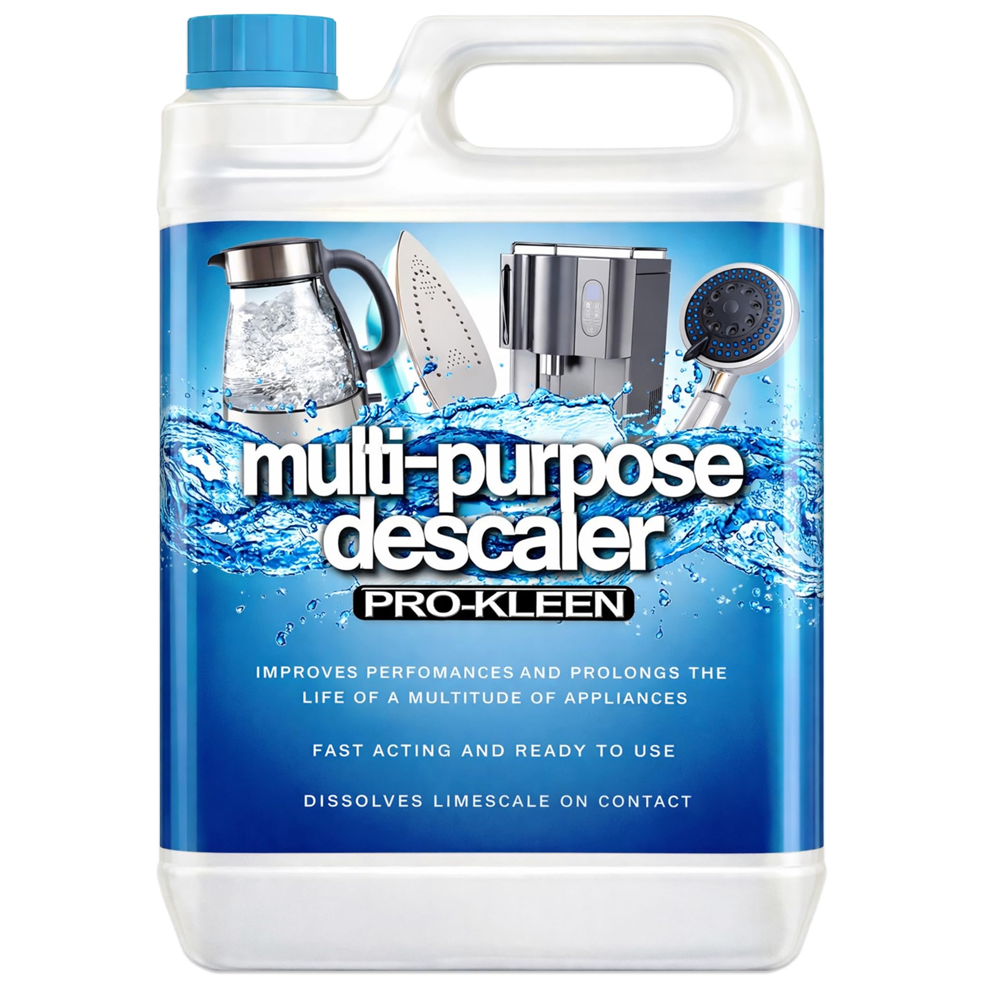 Descaler Liquid Multi-Purpose Descaler, Fast-Acting Concentrate & Dissolves Limescale, Optimises Performance & Prolongs Life of Coffee Machine, Kettle, Iron, Shower heads, Taps and More 5L