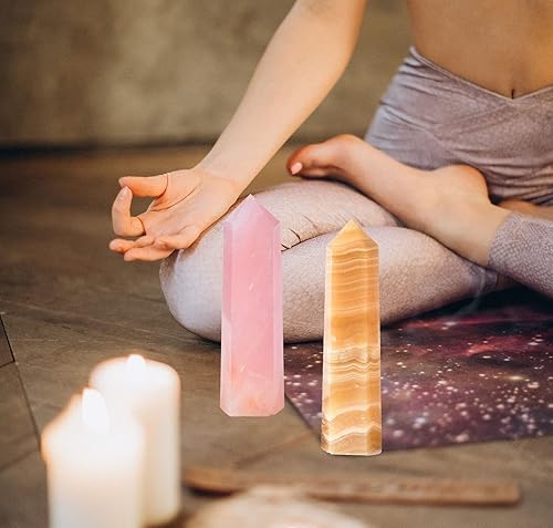 Miniatura 7 de AMOYSTONE Torres de obelisco de cristal curativo grande, varita de punto de calcita amarilla, decoración del hogar, curación de reiki, 2.2-2.6 libras